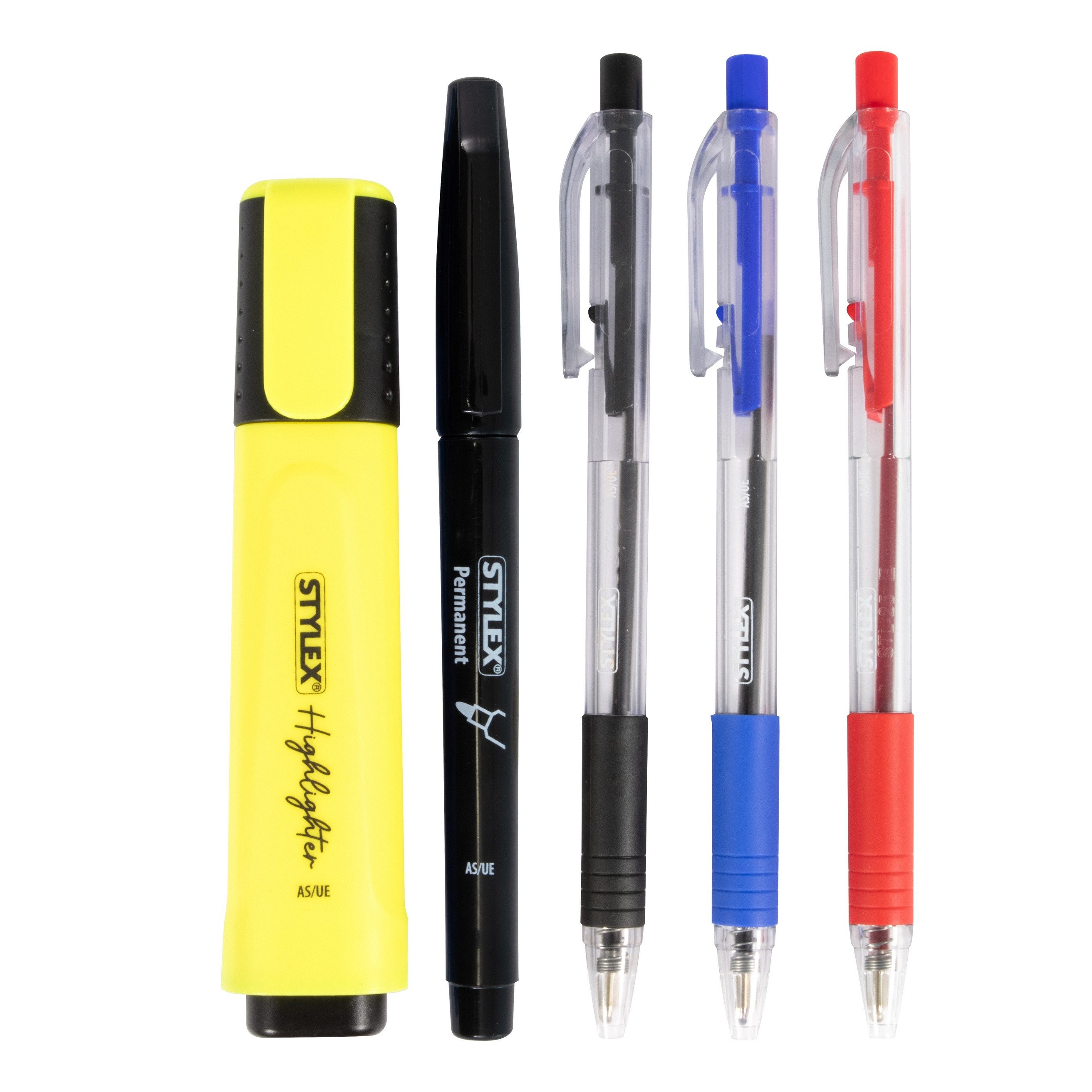 Stylex Schreibwaren Kugelschreiber Home-Office-Set, 5-teilig mit 3 Kugelschreiber, Textmarker und Permane