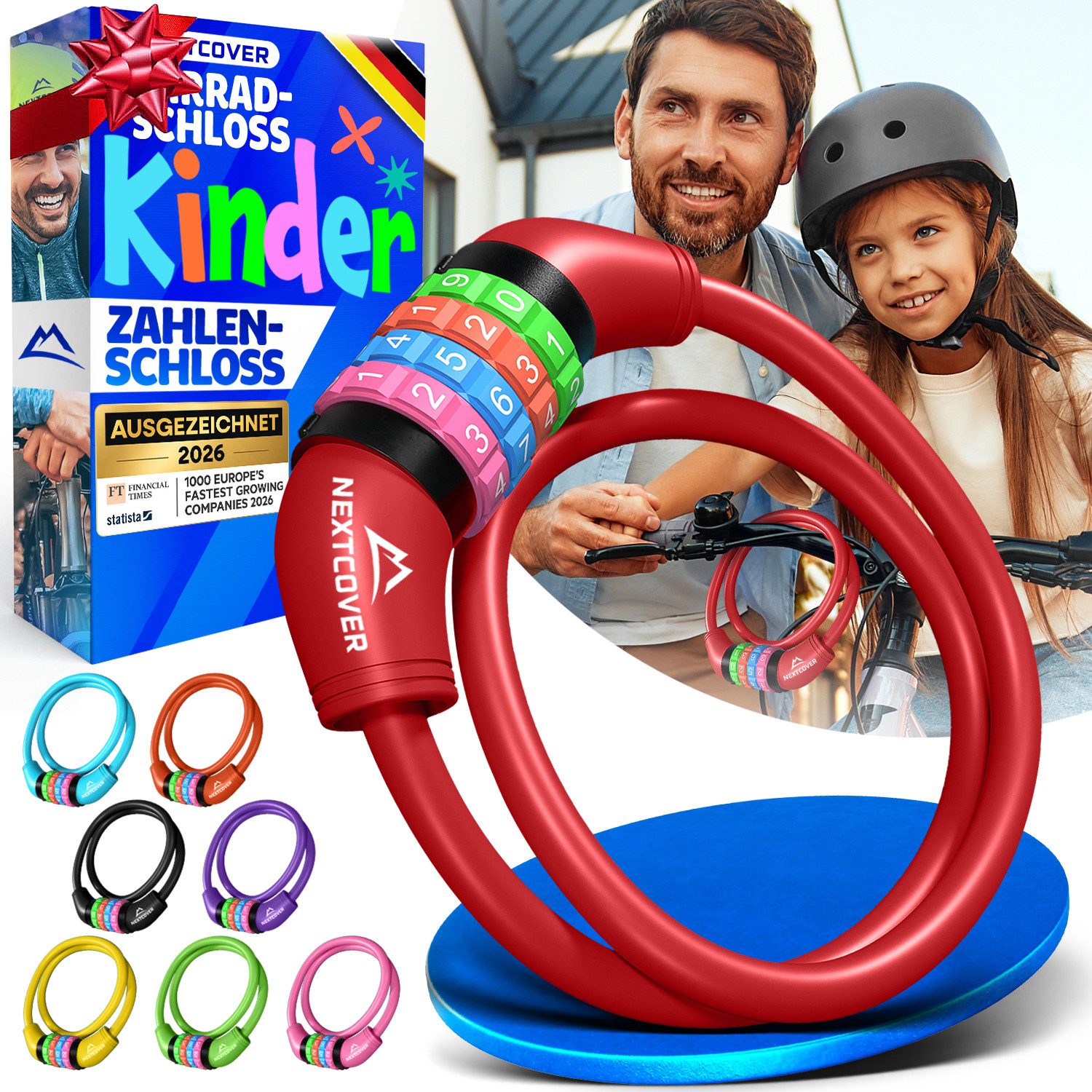 Nextcover Zahlenkabelschloss NEXTCOVER® Fahrradschloss Kinder mit 4-stelligem Zahlencode