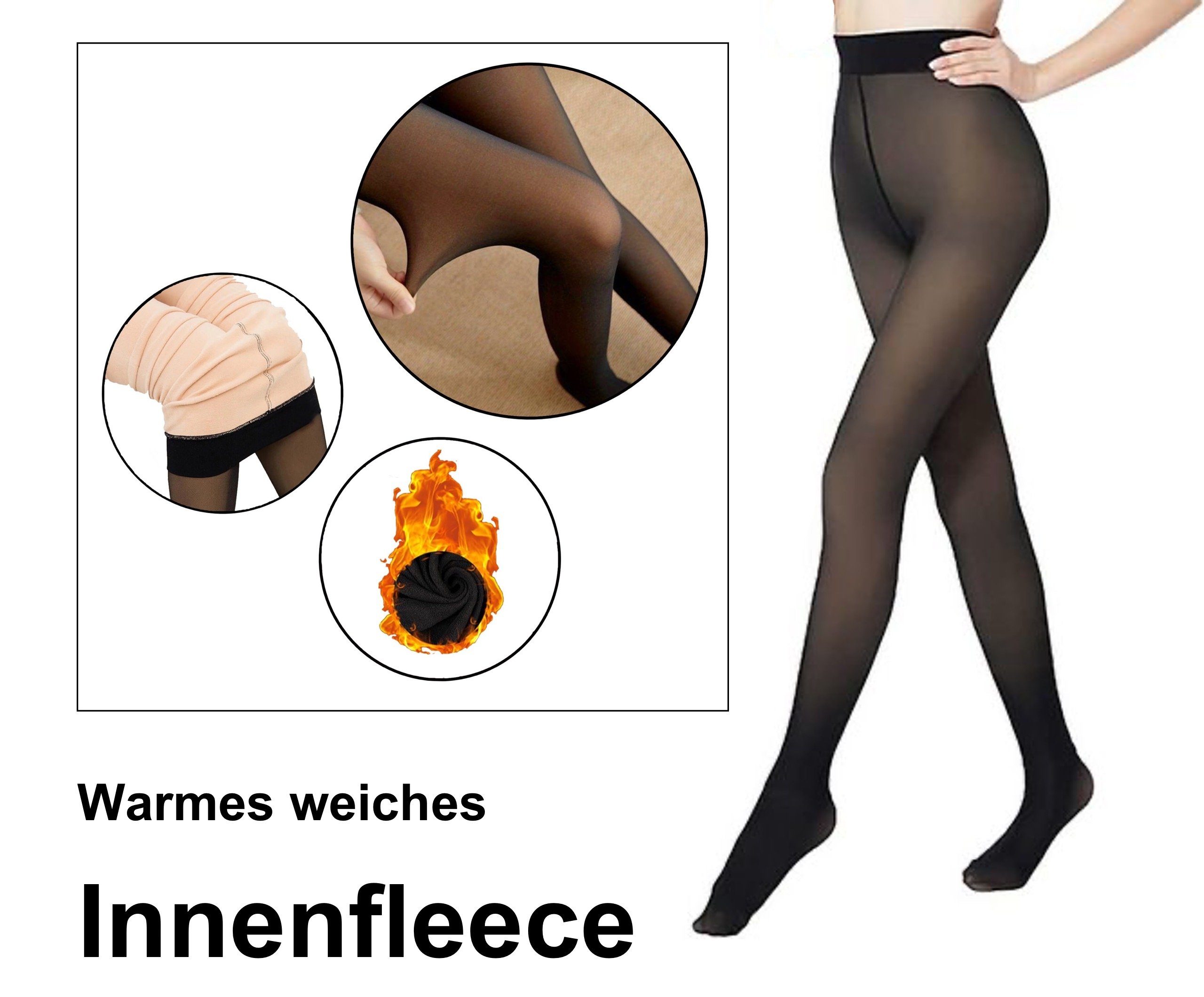 Cocain underwear Thermostrumpfhose gefütterte Strumpfhose schwarz Komfortbund Blickdicht Innenfleece (1 St) von außen wirkt sie deshalb transparent