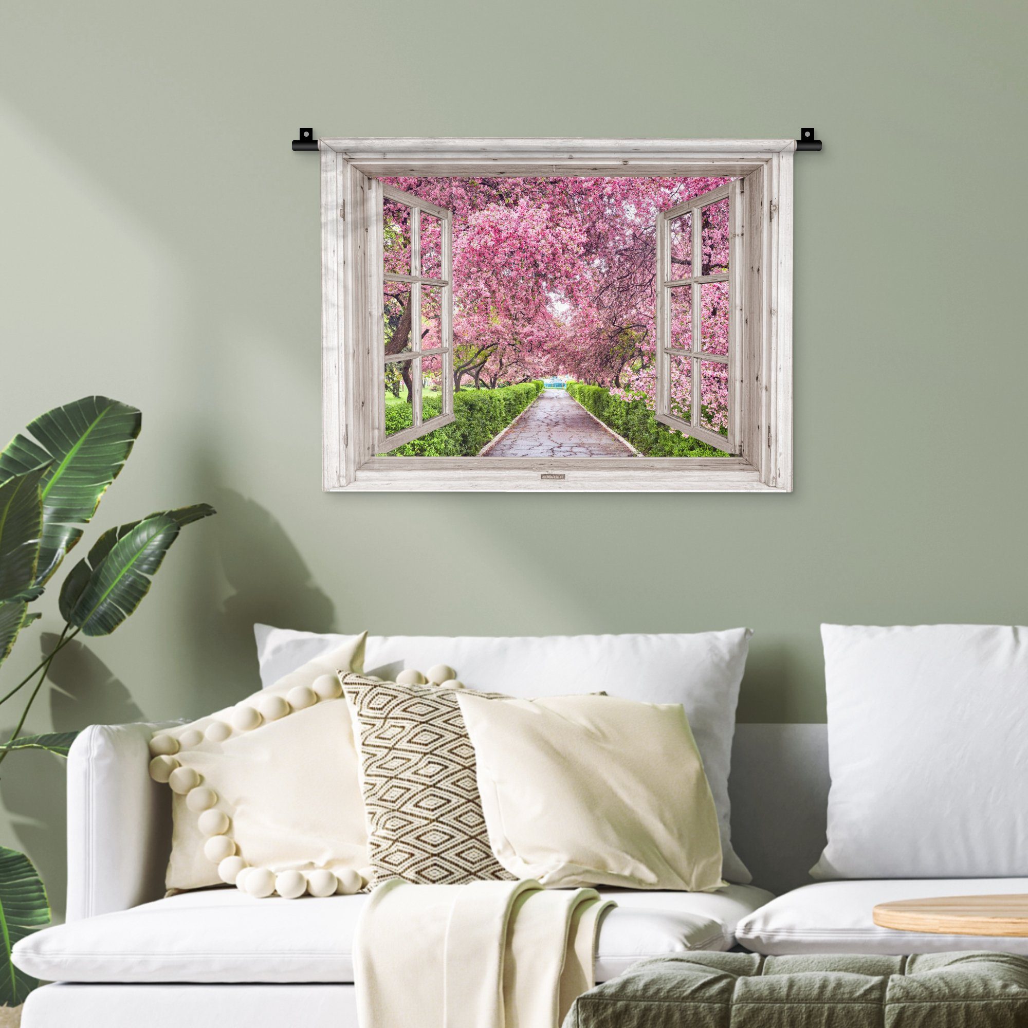 - Japanisch Wanddeko Wanddekoobjekt für Blüte - Sakura MuchoWow Wandbehang, Schlafzimmer, Kleid, - Wohnzimmer, Blütenzweige Durchsichtig, Baum - Kinderzimmer -