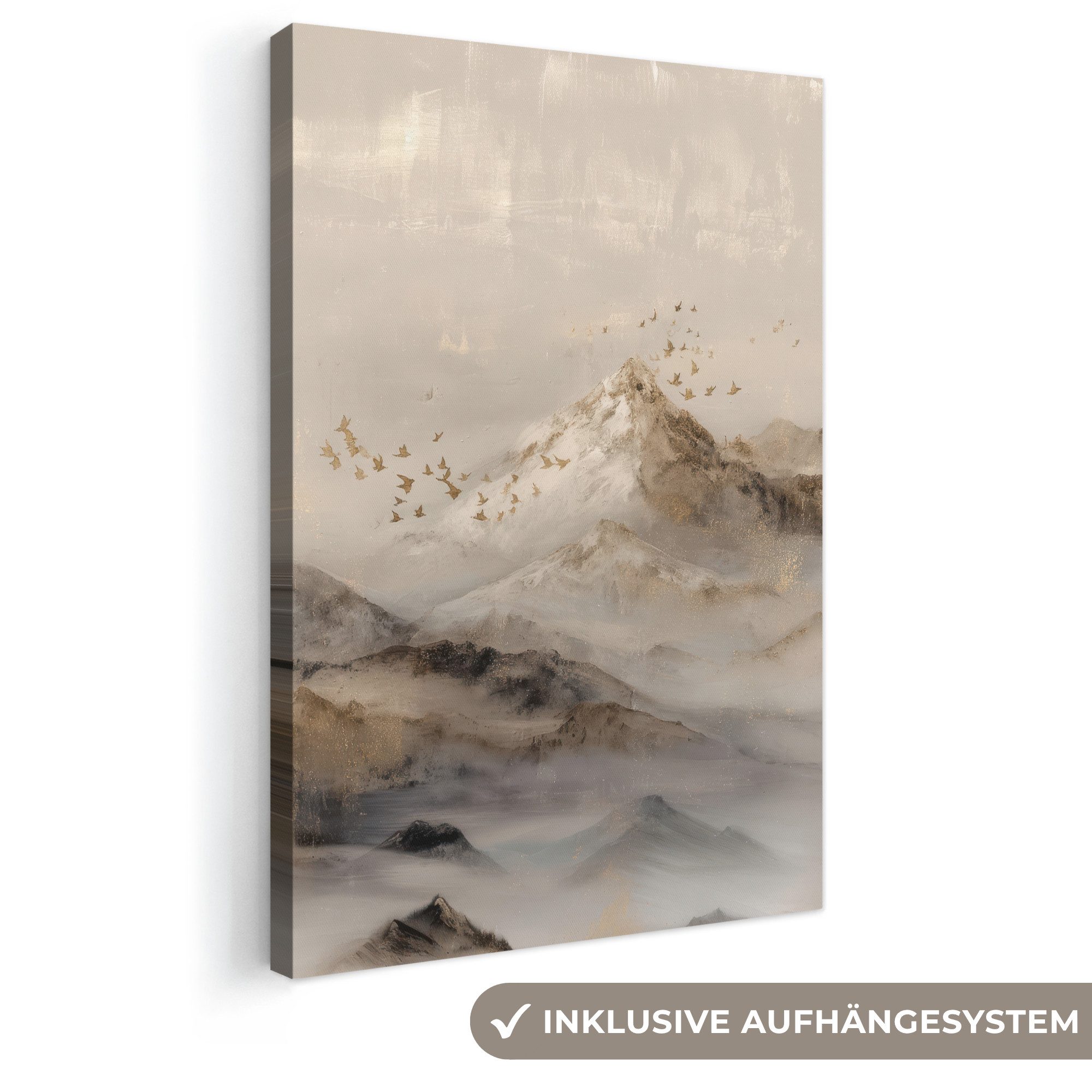 OneMillionCanvasses® Leinwandbild Berglandschaft - Nebel - Pinselstriche, Fotodruck (1 St), Leinwand Canvas Wandbild, Wanddekoration 20x30 cm