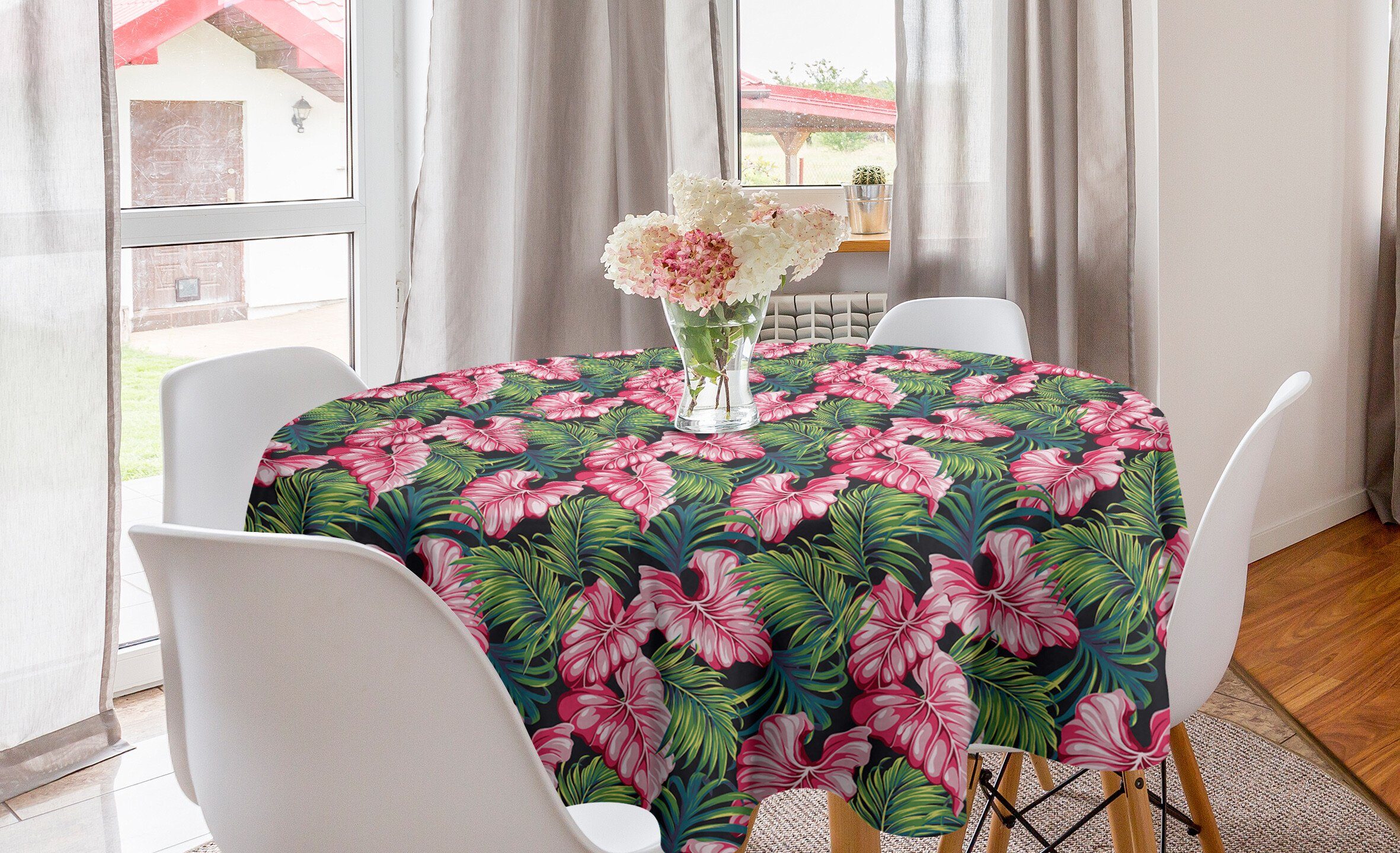 Kreis Dekoration, für Esszimmer Abakuhaus Tischdecke Aloha Küche Tischdecke Monstera Wiederholung Hawaiianischen Abdeckung