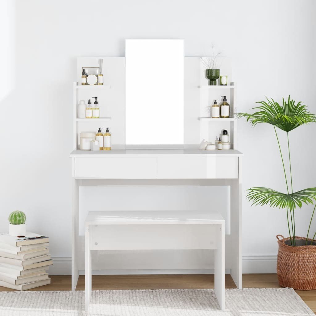 Hochglanz-Weiß 96x40x142 cm Schminktisch (1-St) furnicato mit Spiegel