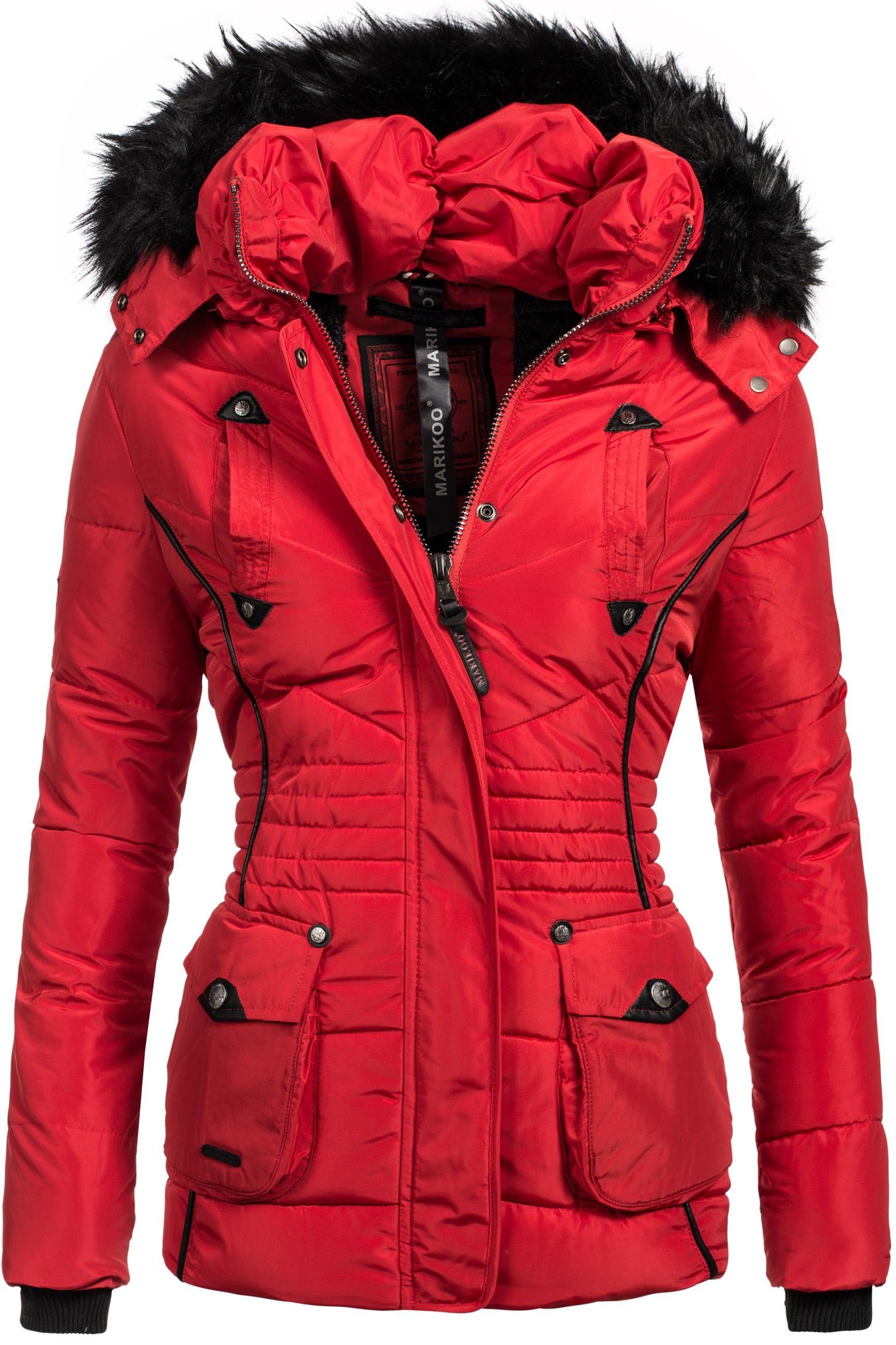 Marikoo Steppjacke Vanilla edle Winterjacke m. Kunstfellkapuze rot