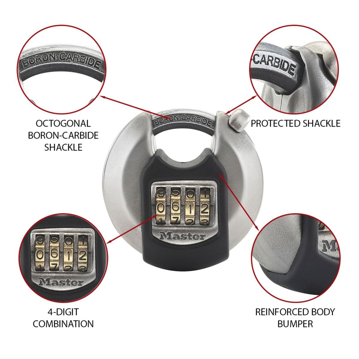 Master Lock Disk-Zahlenschloss aus Edelstahl M40EURDNUM Diebstahlalarm