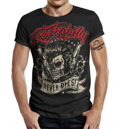 GASOLINE BANDIT® T-Shirt im Rockabilly Design: Big Size Print - Rockabilly Never Dies!