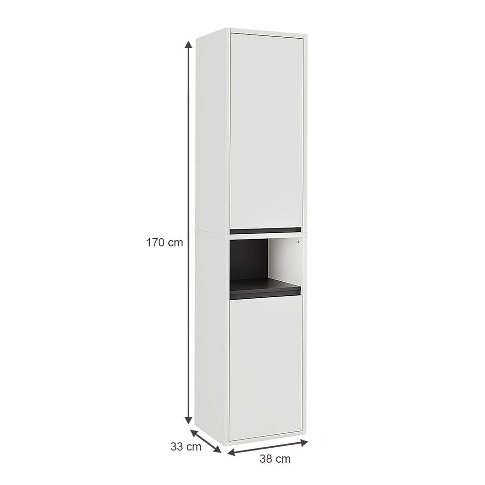 Vicco Hochschrank Viola, Weiß/Grau, 38 x 170 cm mit 2 Türen günstig online kaufen