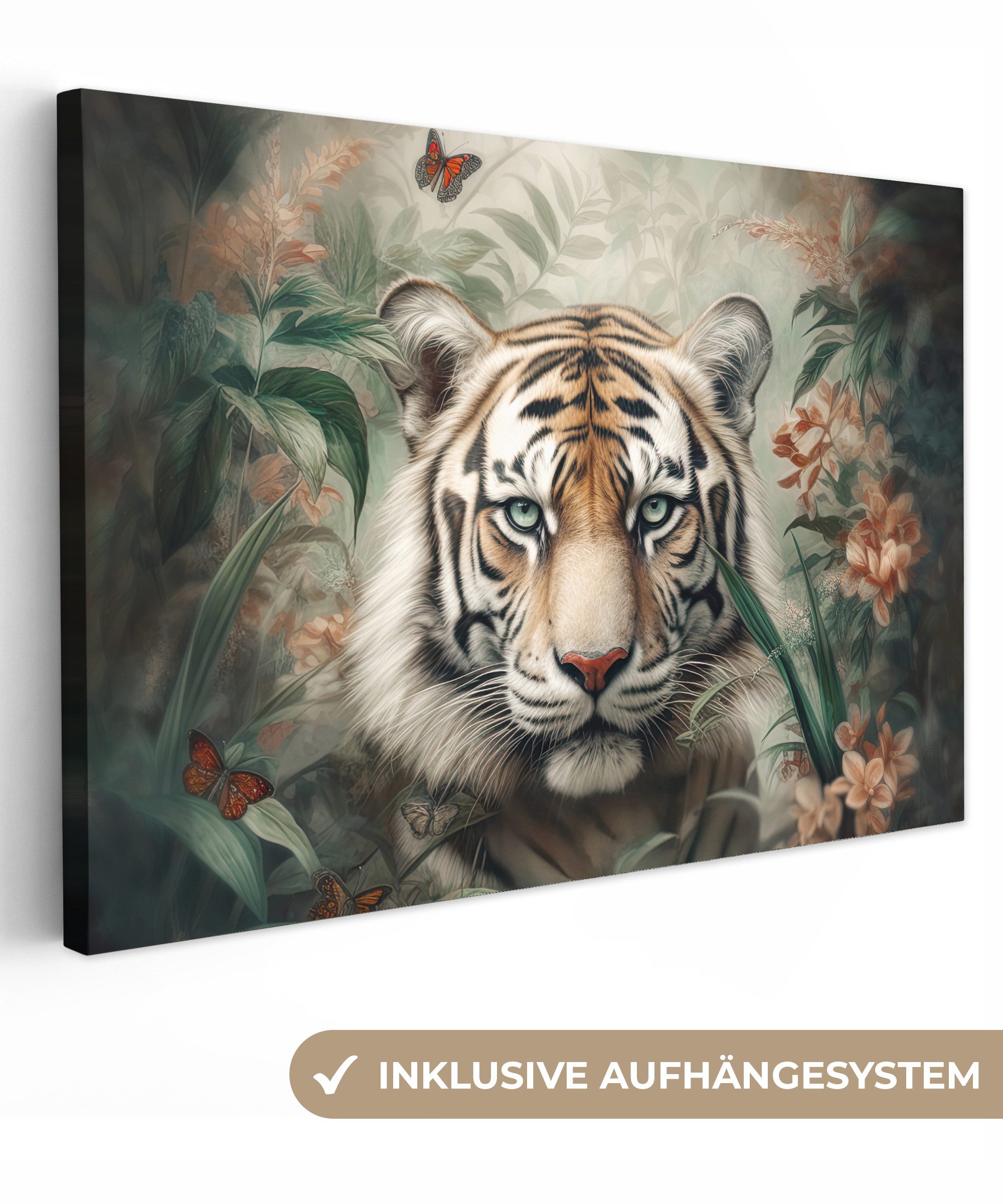OneMillionCanvasses® Leinwandbild Tiger - Schmetterlinge - günstig online kaufen