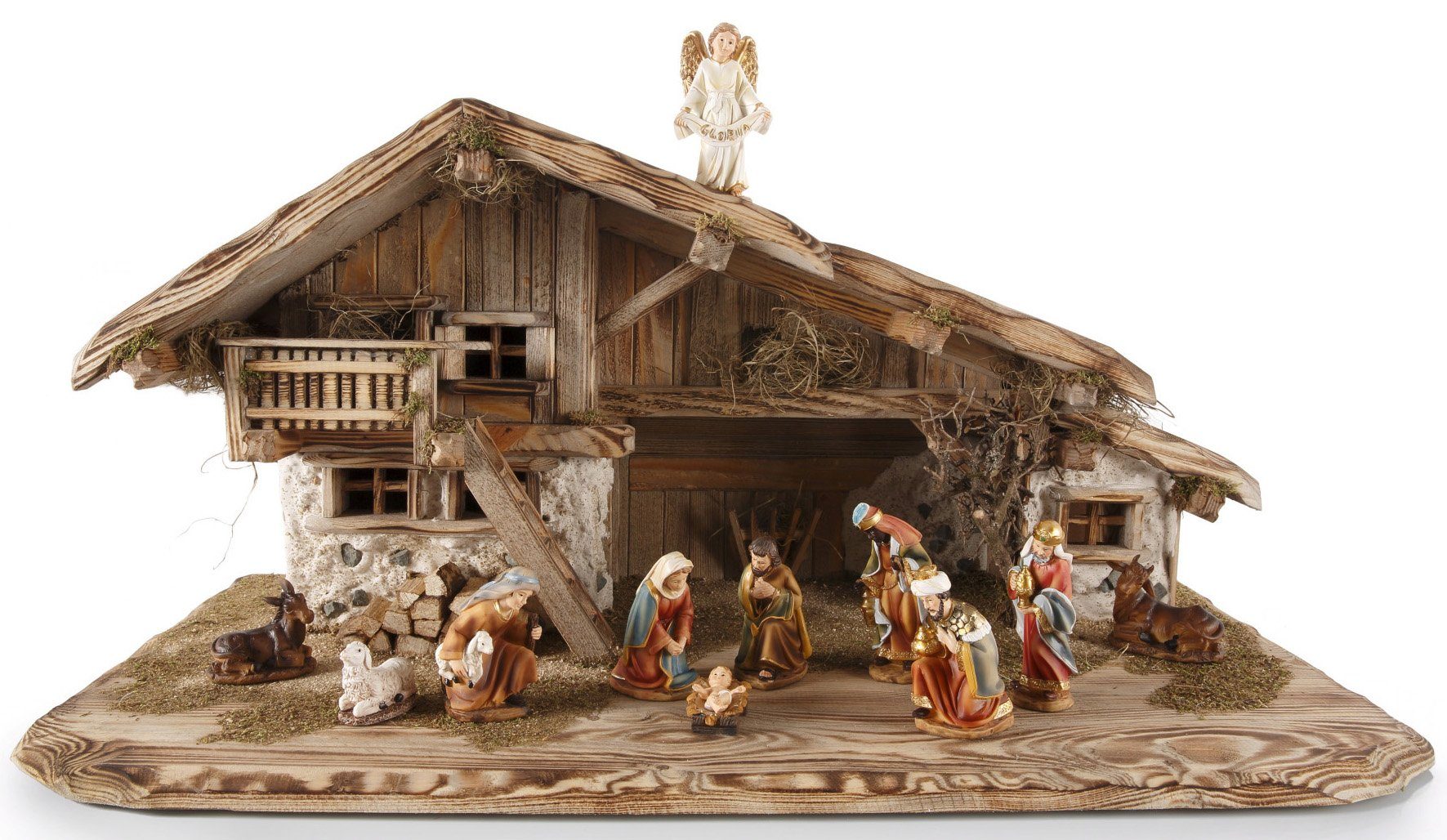 RIFFELMACHER & WEINBERGER Krippe Inzell, Weihnachtsdeko, Stall ohne Figuren, H/B: 40/80 cm, Made in Germany, Echte Handarbeit