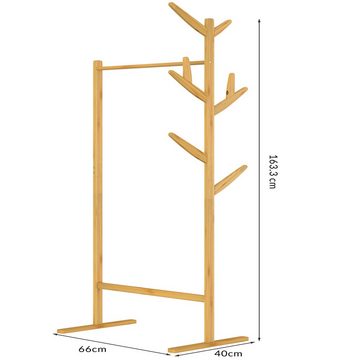 Casaria Kleiderständer, (1 St), 165x65x40cm Bambus 8 Haken Kleiderstange Stabil Modern Offen Stehend