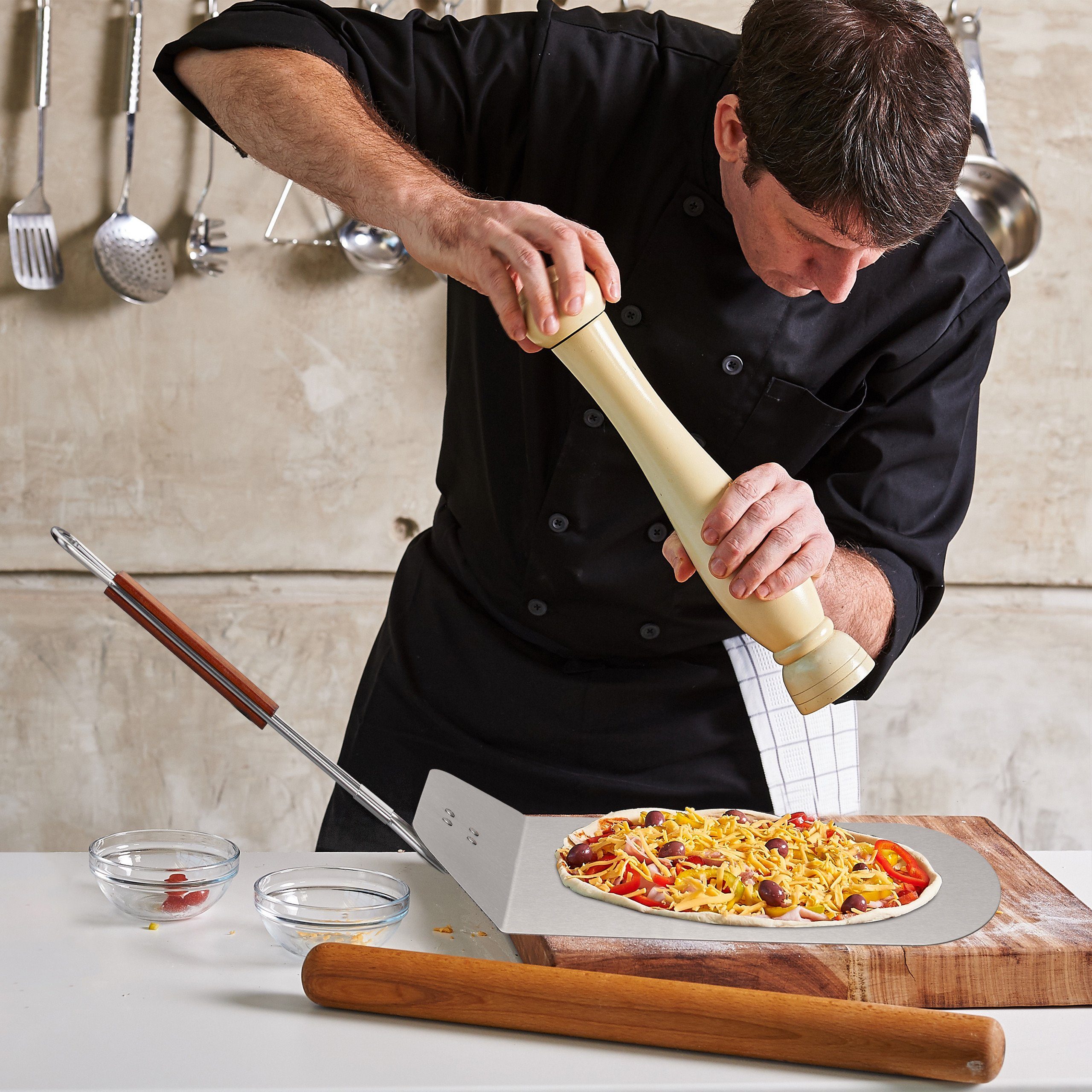 relaxdays Pizzaschieber mit Holzgriff