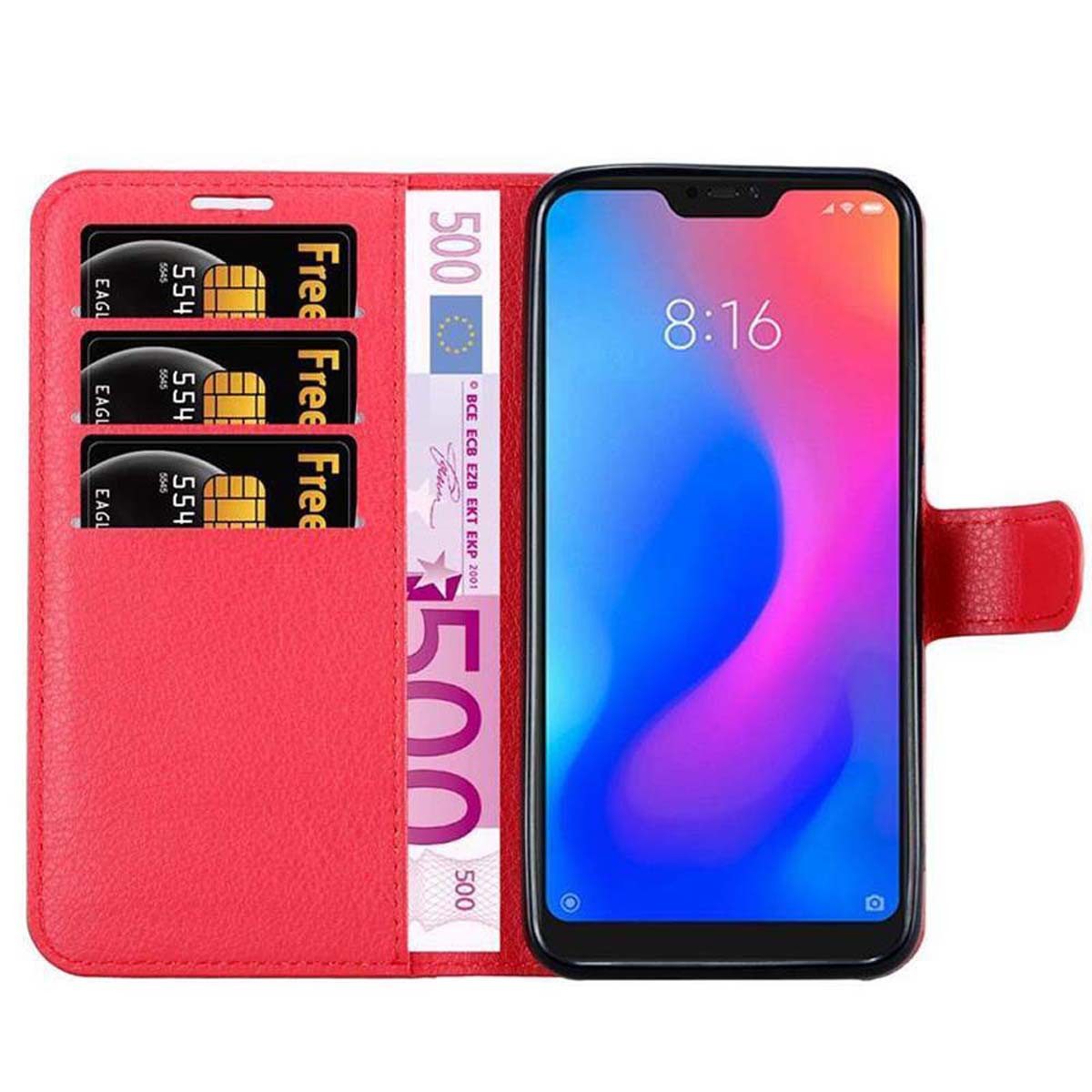 Cadorabo Handyhülle für Xiaomi Mi A2 LITE / RedMi 6 PRO Hülle Xiaomi Mi A2 LITE / RedMi 6 PRO, Hülle Schutzhülle mit Standfunktion, Kartenfach und Magnetverschluss
