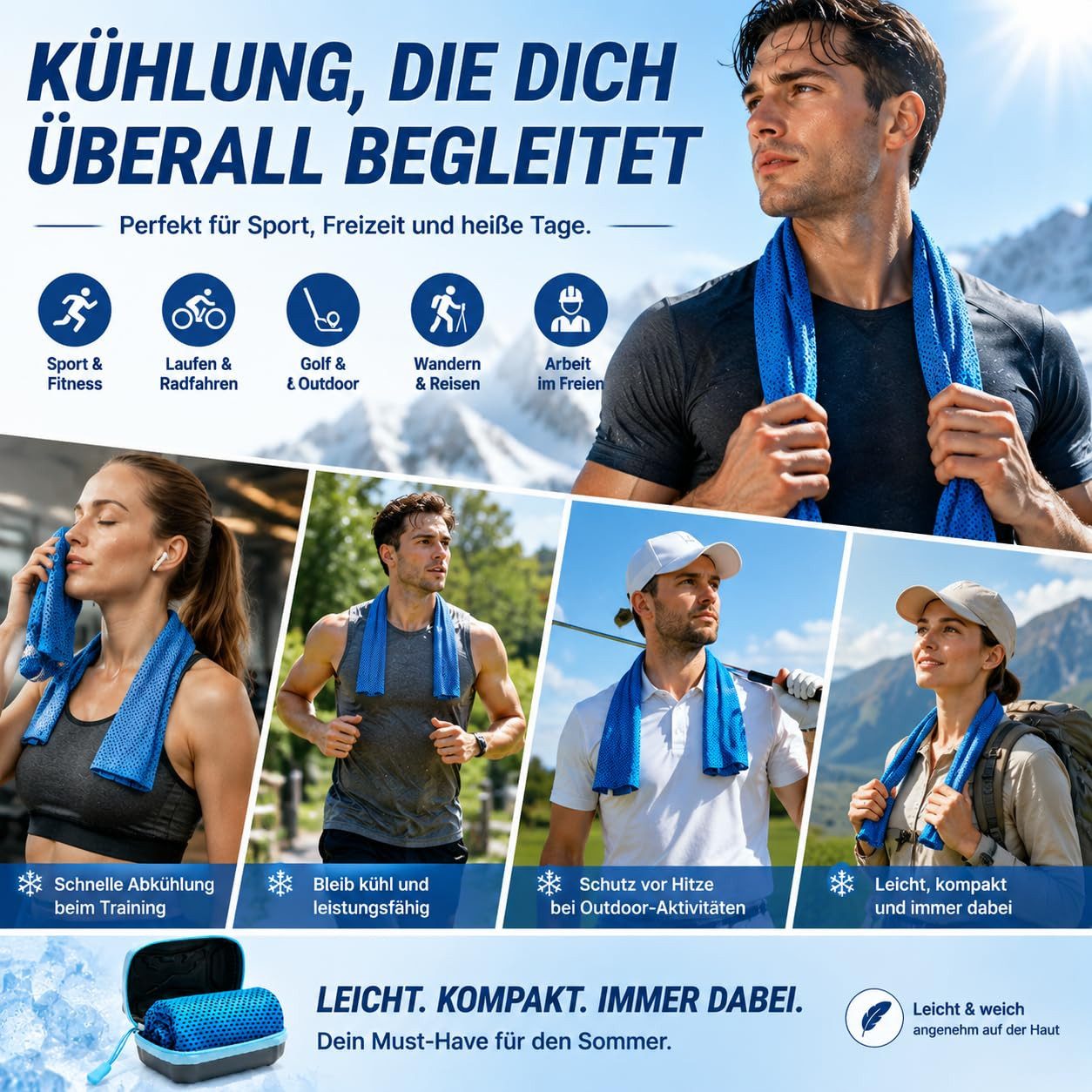 Diwzbyn Sporthandtuch 3 Stück Kühlendes Handtuch Kühlhandtuch Cooling Towel Kühlendes, Handtuch Kühltücher Sporthandtuch Kühlende Handtücher Fitness – Bild 3 von 5