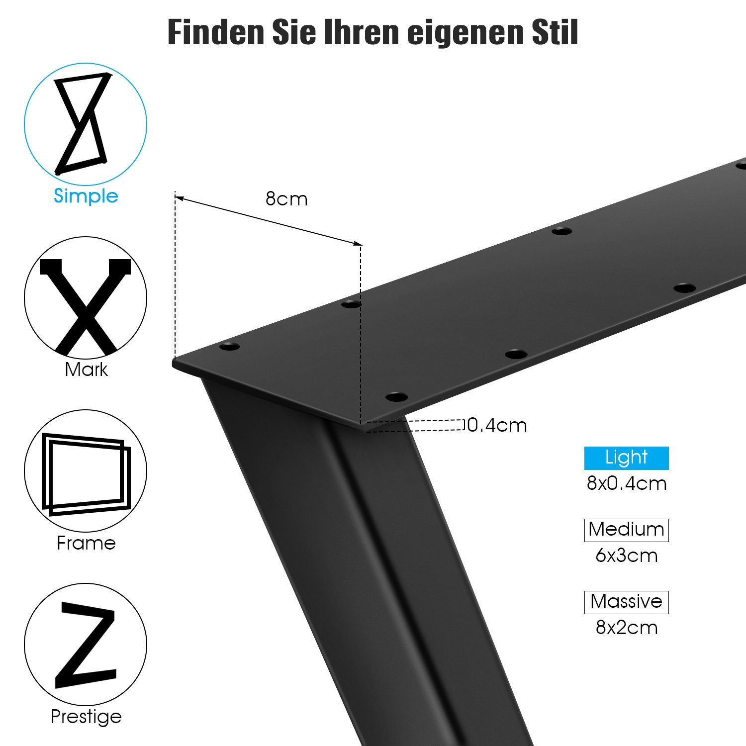 71 für 71 Tischbein x Tischbein Tischuntergestell, 45 x 40 45 Sitzbank, Couchtisch cm, Sitzbank, DIY / CM 2er-Set Metallfuß für Stahl, X-From iscooter