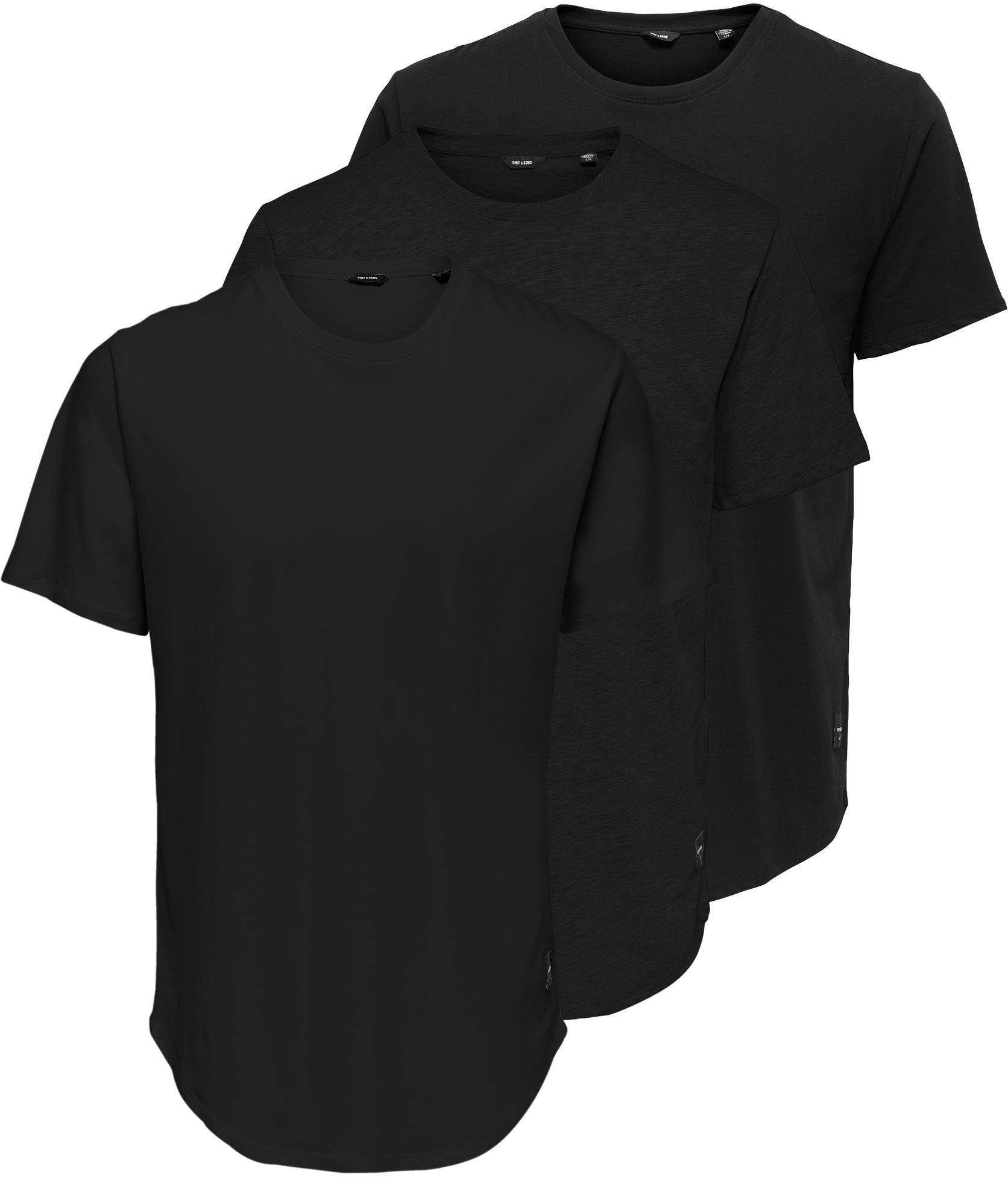 3er-Pack) (Packung, ONLY T-Shirt SS schwarz TEE ONSMATT LONGY 3-PACK SONS &