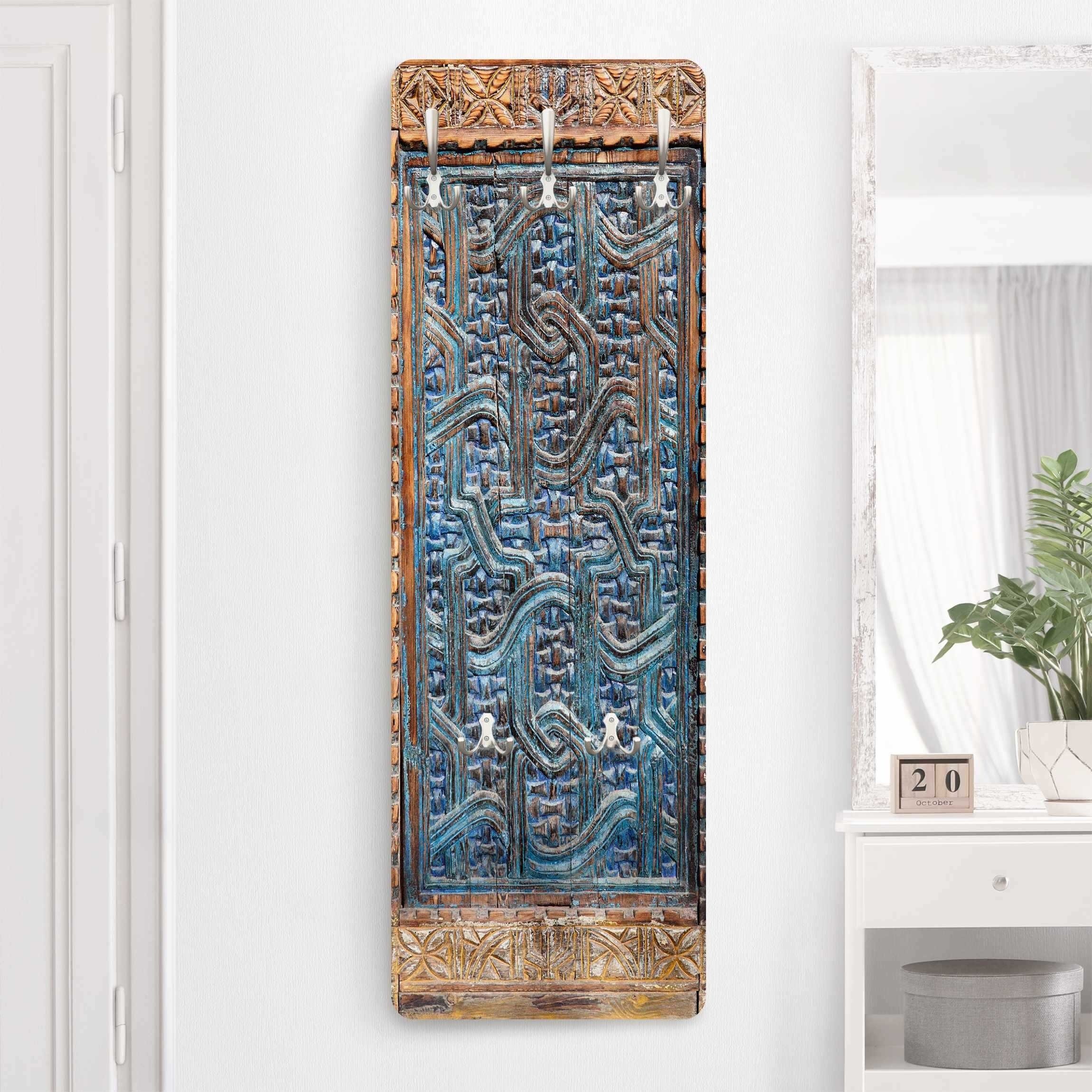 Bilderdepot24 Garderobenpaneel Design Holzoptik Muster Orientalisch Tür marokkanischer Schnitzkunst (ausgefallenes Flur Wandpaneel mit Garderobenhaken Kleiderha – Bild 2 von 5