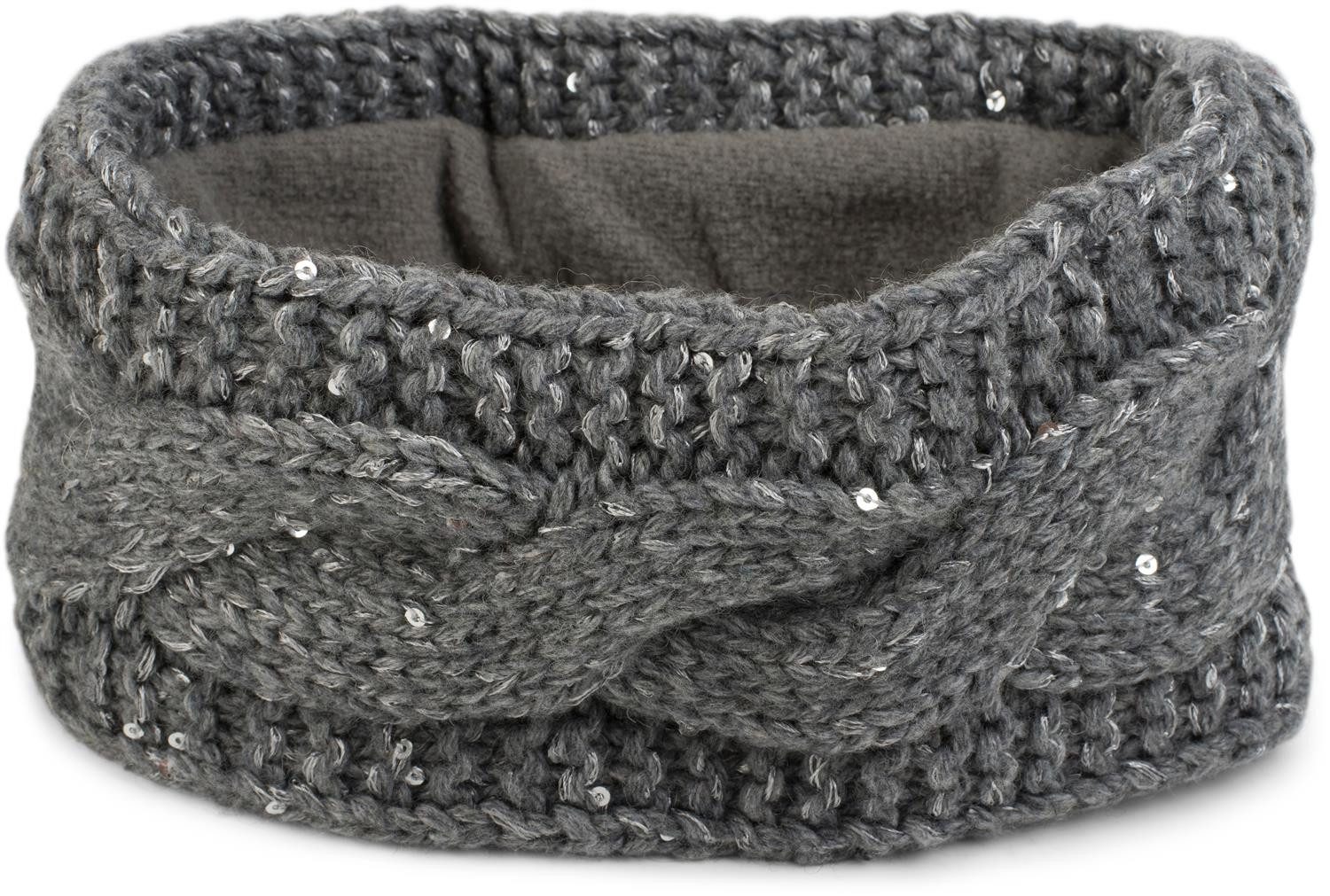 styleBREAKER Stirnband Grobstrick Stirnband mit Pailletten (1-St)