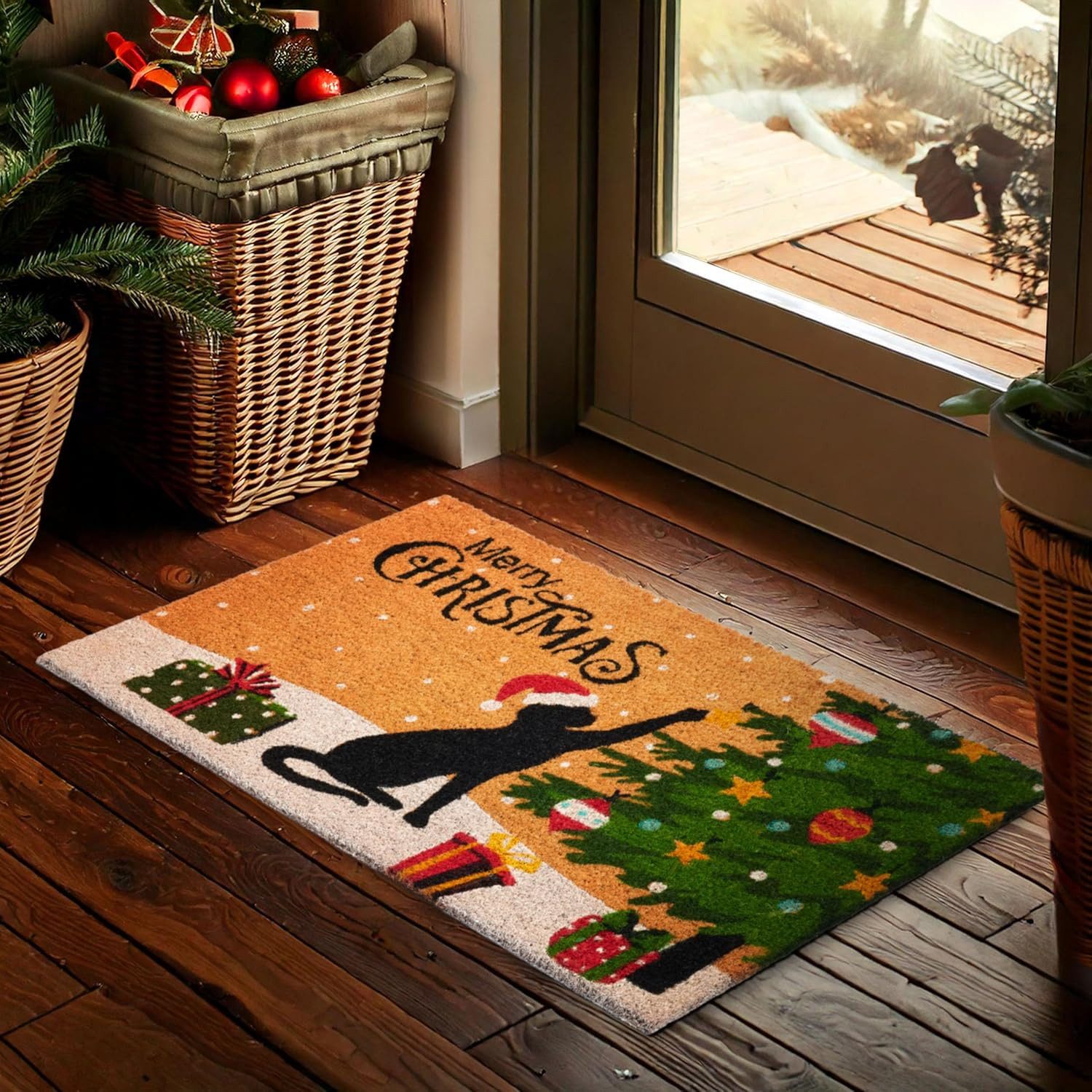 BRUBAKER Fußmatte 45 x 75 cm - Katze spielt mit Weihnachtskugel - Schmutzfa günstig online kaufen