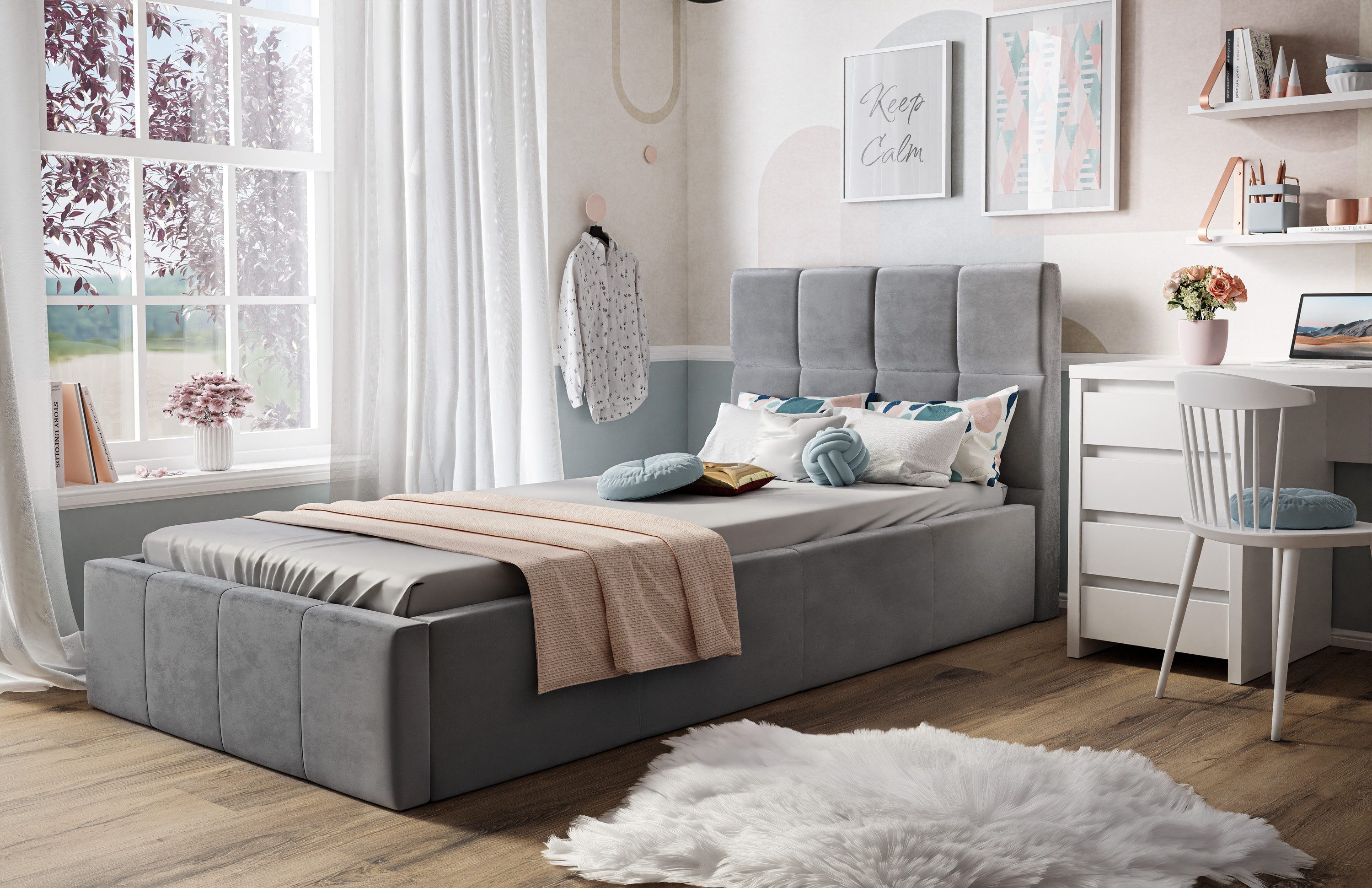 Lookway Polsterbett CHARLIE mit Bettkasten – Komfort und Funktionalität, komfortabel gepolstertes, hohes Kopfteil