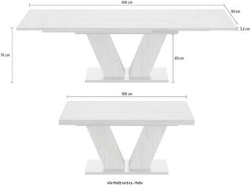 Mäusbacher Esstisch Komfort D, mit V-Gestell in asteichefarben und mit Auszug, Breite 160-260 cm