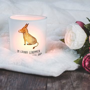 Mr. & Mrs. Panda Windlicht Esel - Transparent - Geschenk, Kerzenglas, Windlicht Glas, Teelichtgl (1 St), Liebevolles Design