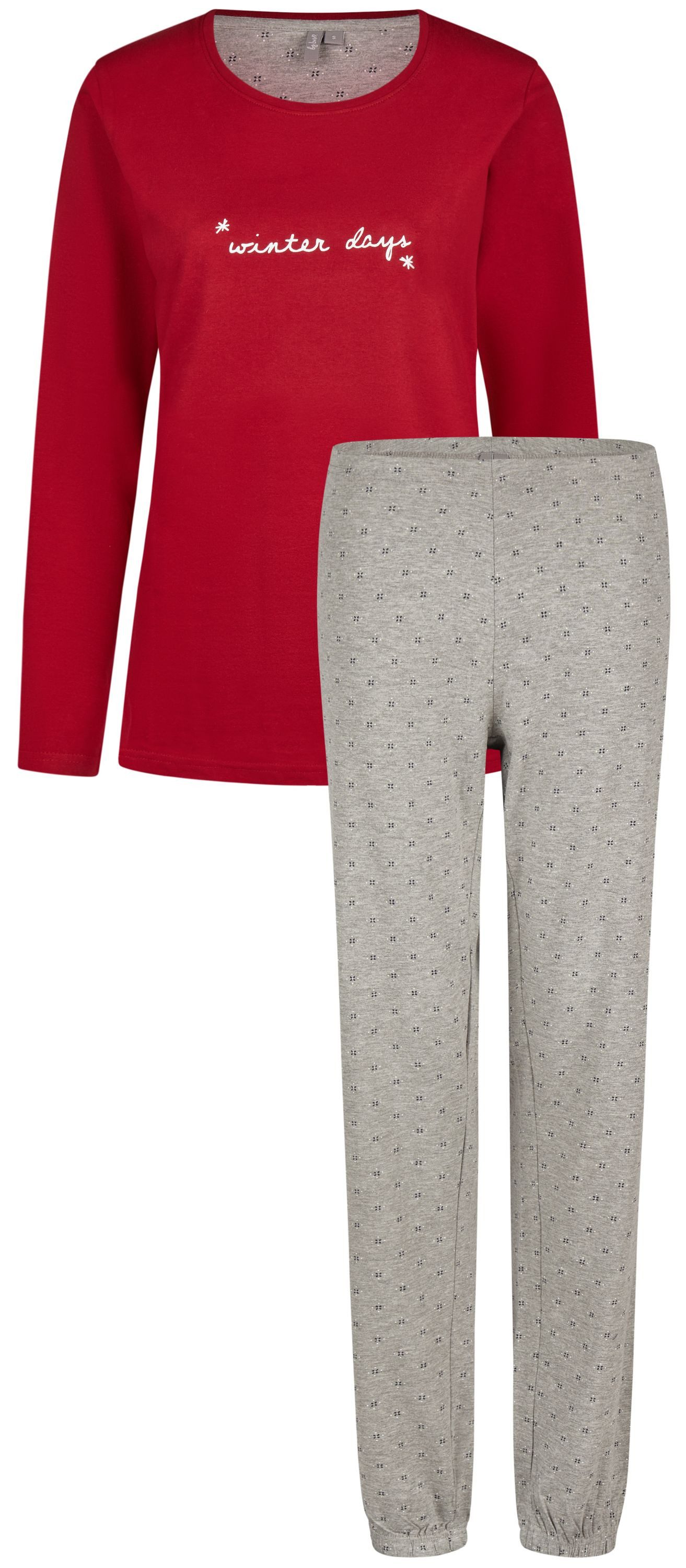 By Louise Schlafanzug Snug Winter (Set, 2 tlg., 2-teilig) Damen Pyjama lang Baumwolle Langarm