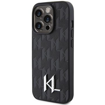 KARL LAGERFELD Smartphone-Hülle Karl Lagerfeld Apple iPhone 15 Pro Case Leder Monogram Hot Stamp Metal