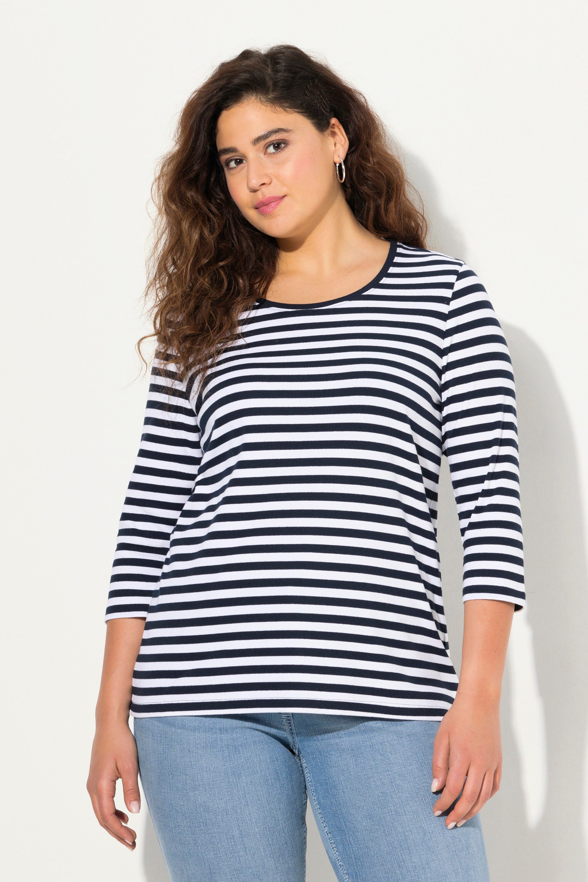 Ulla Popken T-Shirt Shirt Ringel Rippjersey günstig online kaufen