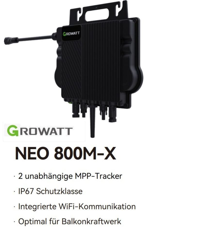 Growatt Balkonkraftwerk Growatt NEO-800M-X 800W Mikro-Wechselrichter (5m Anschlusskabel)