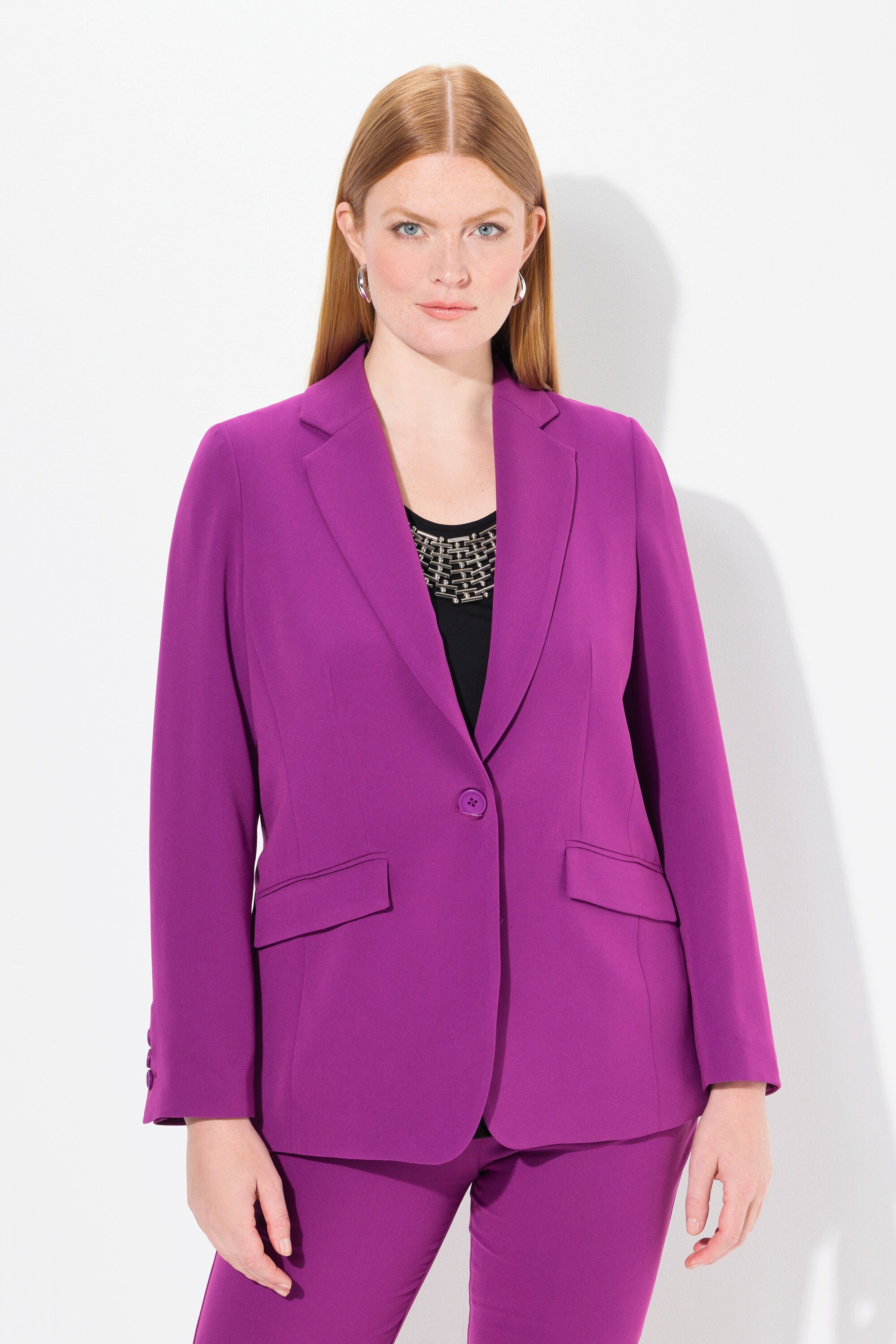 Blusenblazer Blazer Acetat Reverskragen Knopfverschluss