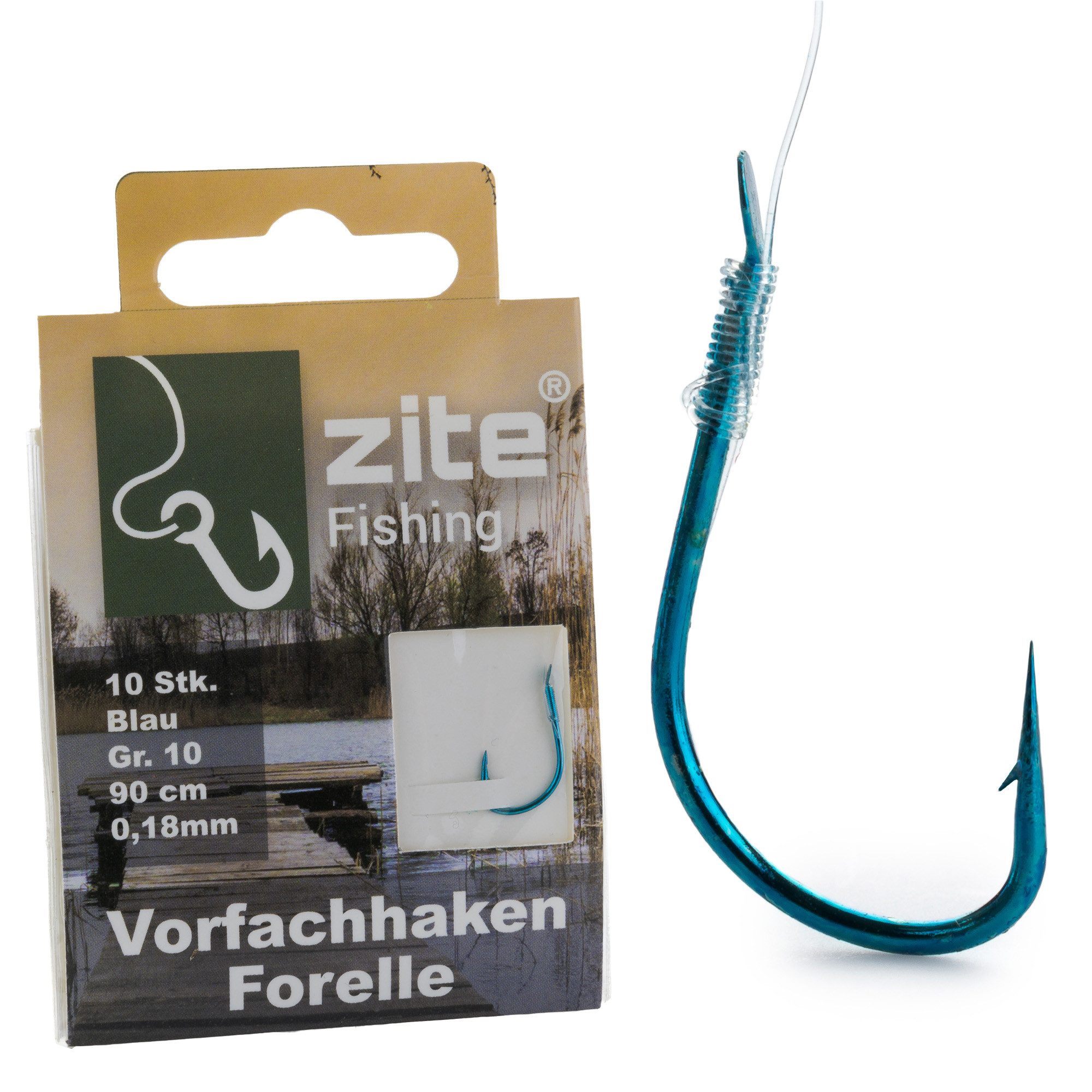 Forellenhaken Gr. 10 - Angelhaken mit Vorfachschnur - gebundene Forellenhaken Blau