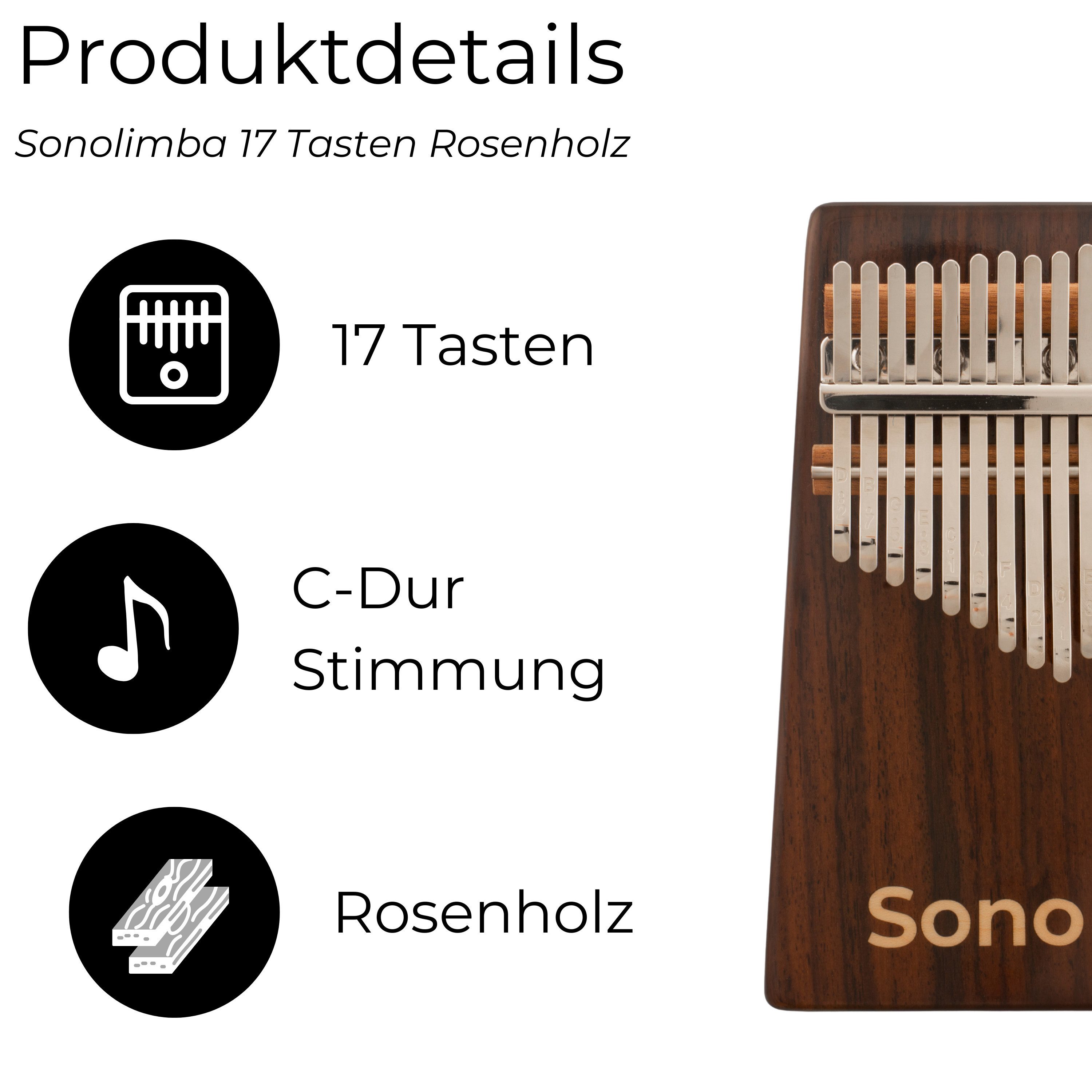 Sonodrum Kalimba "Sonolimba" aus Palisander im Set, C-Dur, 17 o. 21 Tasten
