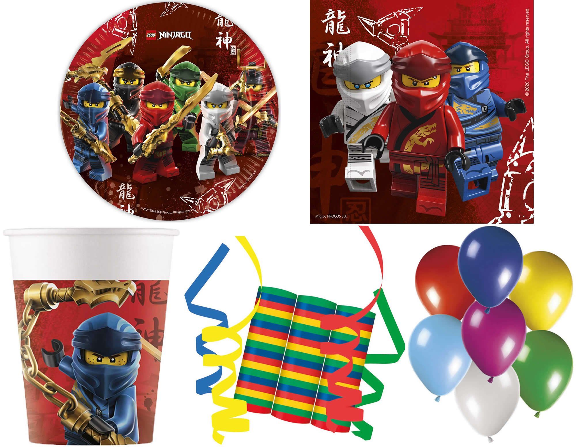 Procos Einweggeschirr-Set 140-tlg Set Kindergeburtstag Party Feier Fete Deko Motto Lego Ninjago (140-tlg), 8 Personen
