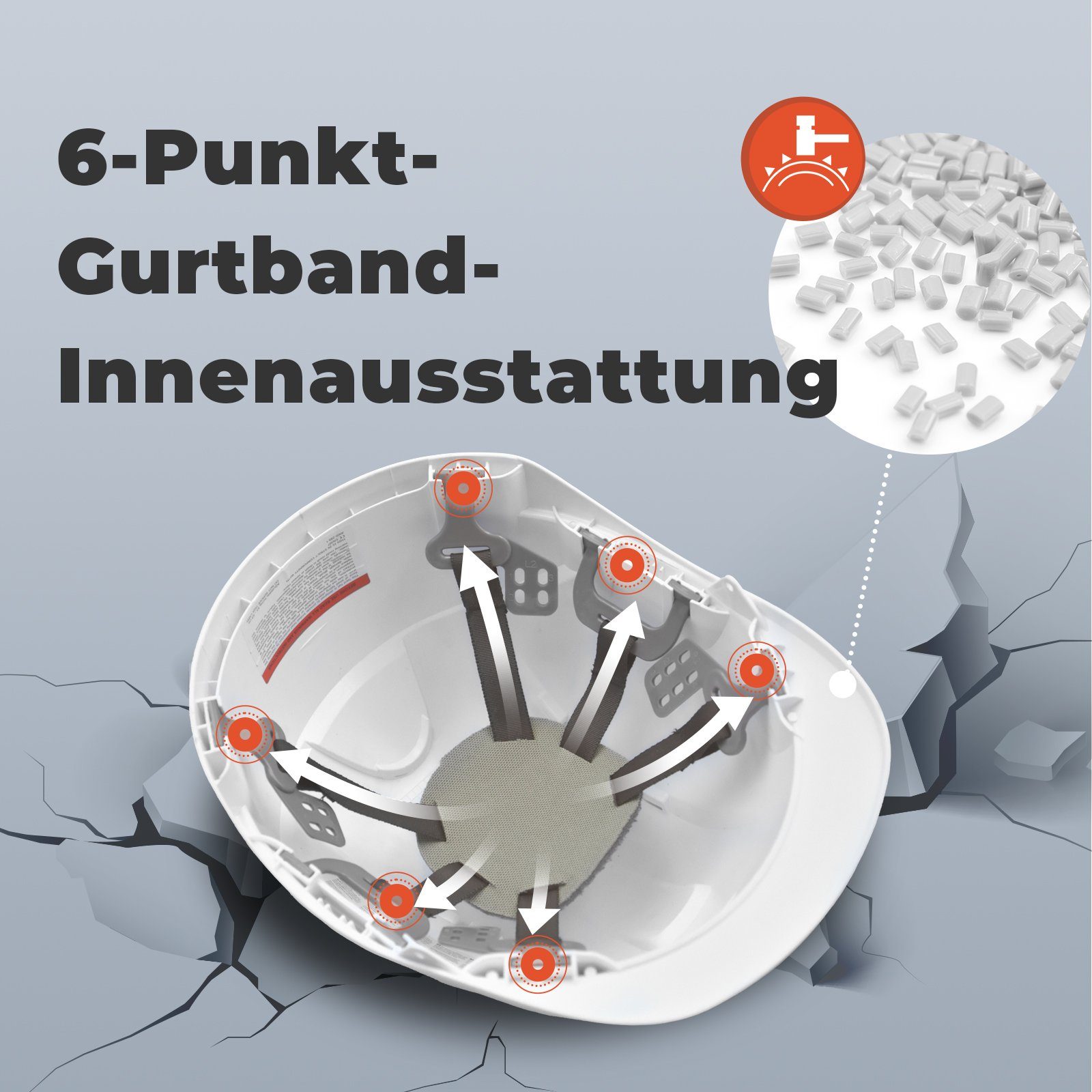 Mustbau Schutzhelm EN397 Sicherheitshelm, Arbeitshelm mit ABS-Material (5-tlg), Bauhelm, 52-66cm Einstellbar