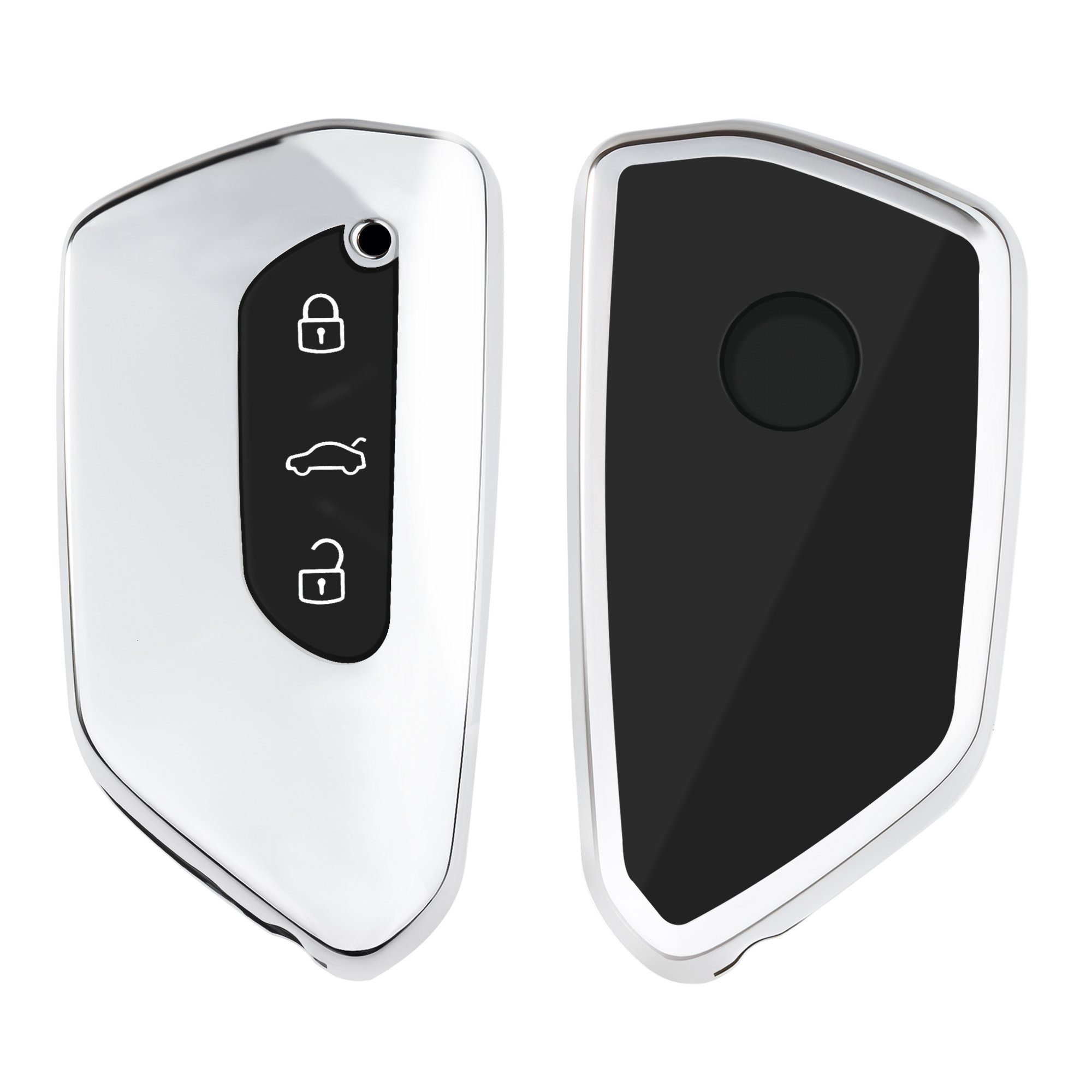 Silber Golf Schlüsseltasche Schlüsselhülle Schlüssel kwmobile für Autoschlüssel Case Hochglanz Hülle 8, Cover VW Silikon