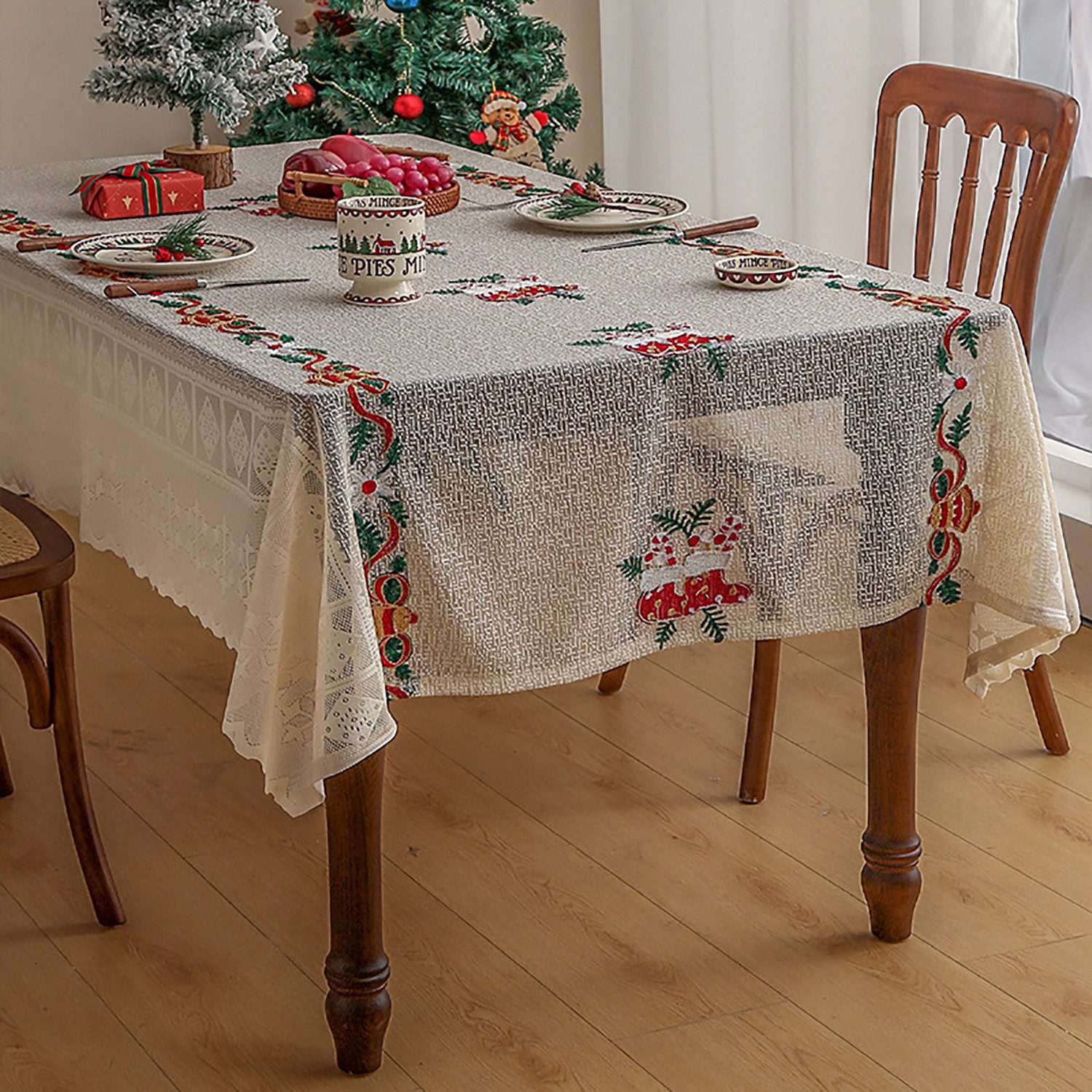 Tischdecke Weihnachten Tischdecken Vintage Glocken Stickerei Spitze Tischtuch
