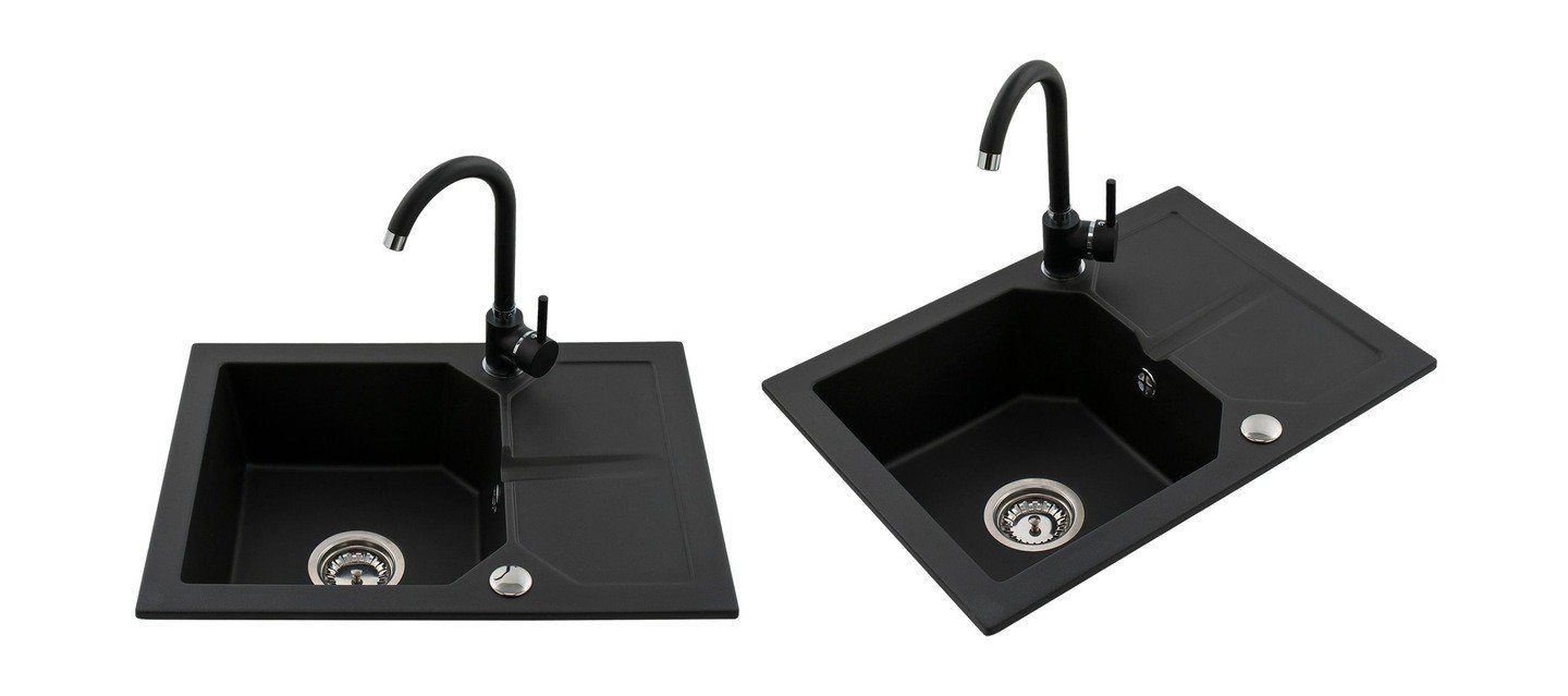 pressiode Küchenspüle Granit Küchenspüle Spülbecken sand Farbauswahl + Armatur 600x435mm
