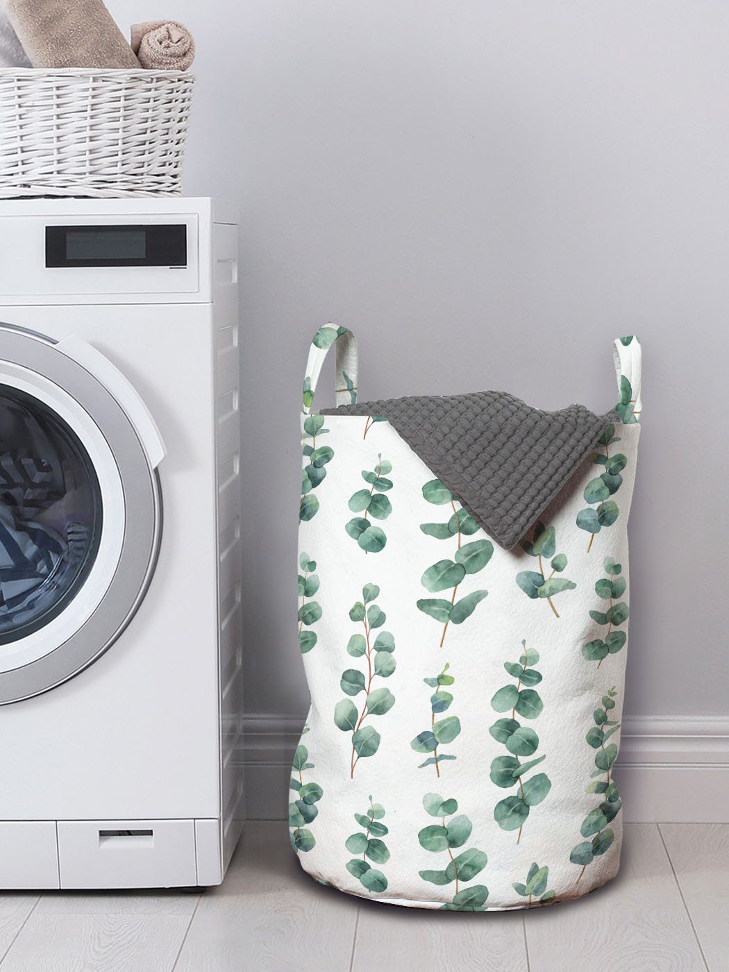 Wäschekorb Kordelzugverschluss Wäschesäckchen mit für Griffen Waschsalons, wie Eukalyptus Abakuhaus Aquarell Blätter