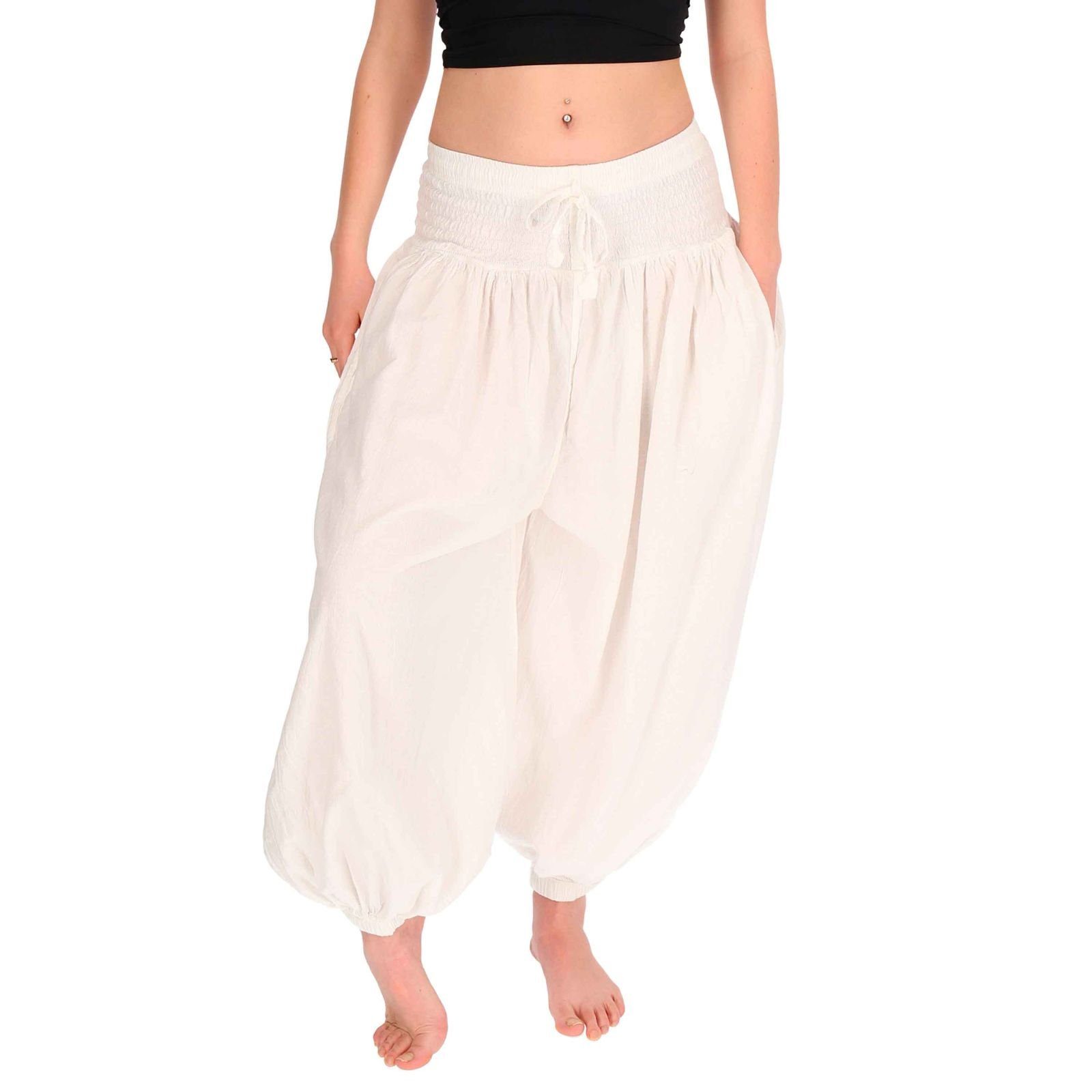 Haremshose Wellnesshose Yoga MAGIE Haremshose KUNST Pluderhose Ballonhose Baumwolle UND Weiß Freizeit