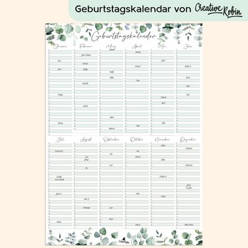 CreativeRobin ewige Kalender Geburtstagskalender immerwährend Eukalyptus I A3 Wandkalender