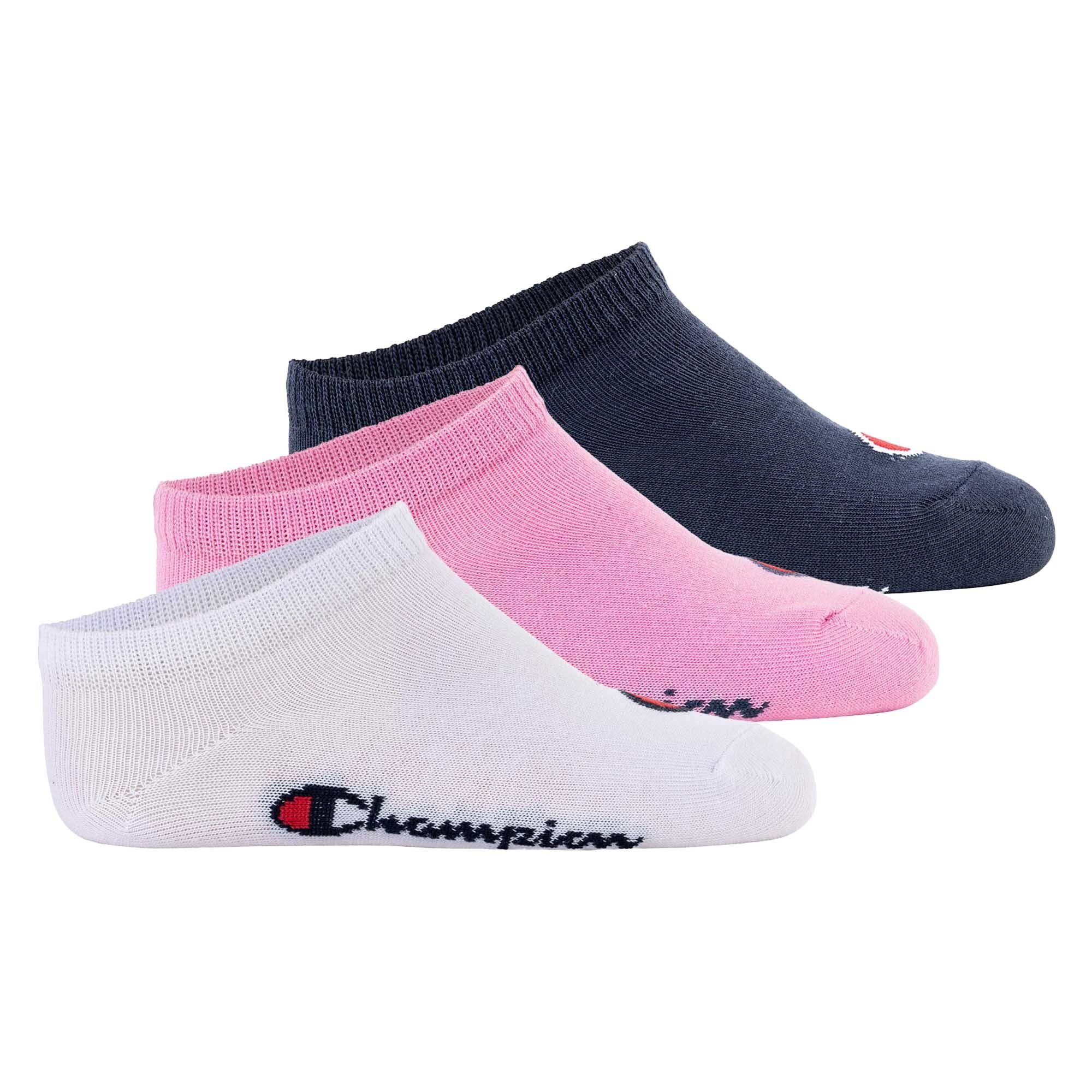Champion Freizeitsocken Kinder Socken, 3er Pack - Sneaker Socken, Logo Pink/Weiß/Blau