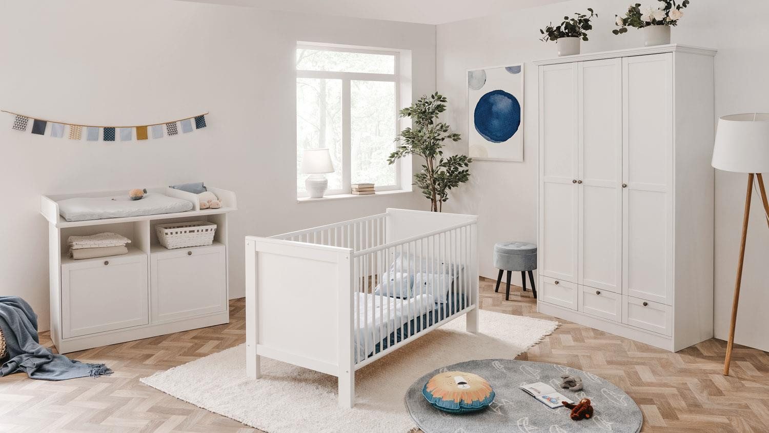 Finori Babyzimmer-Komplettset Babyzimmer Landwood 3-teilig Kinderzimmer in weiß Dekor, (3-tlg)