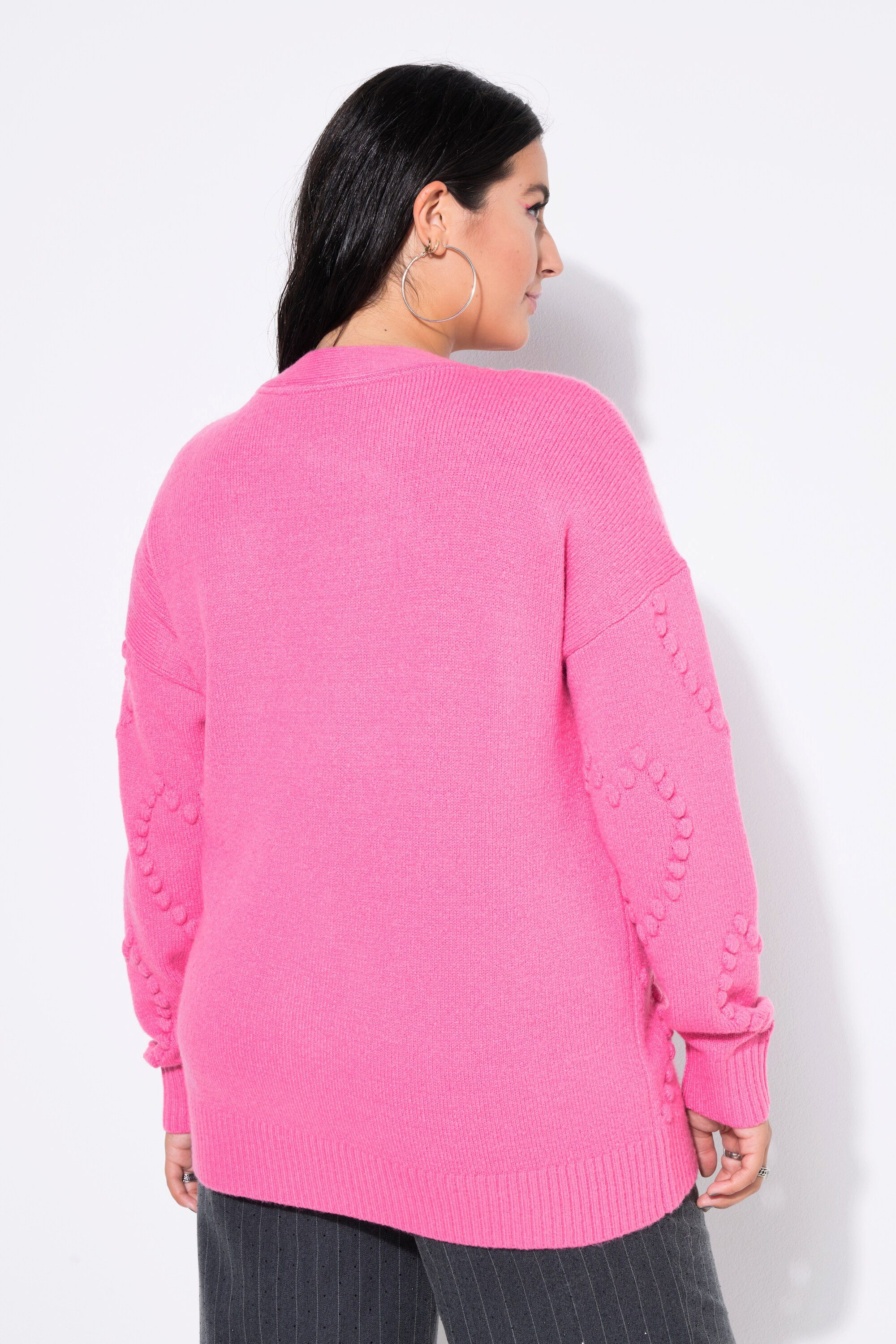 Studio Untold Strickjacke Strickjacke oversized Heart-Muster V-Ausschnitt