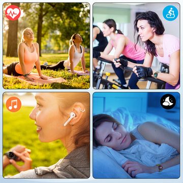HYIEAR Fitness-Tracker mit Anruffunktion, Bluetooth 5.3-Kopfhörer. Smartwatch Set, Runde Fitnessuhr, 1,32-Zoll HD-Touchscreen, 2 Armbänder, Bluetooth True Wireless Earbuds, IPX5 Wasserdicht Kabellose Kopfhörer