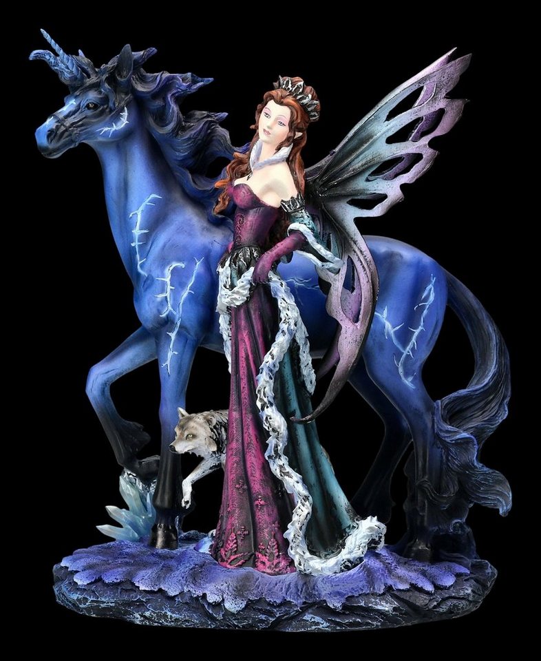 Fee Fairy Fantasy Statue Elfen Figur Belimone mit Einhorn und Eule