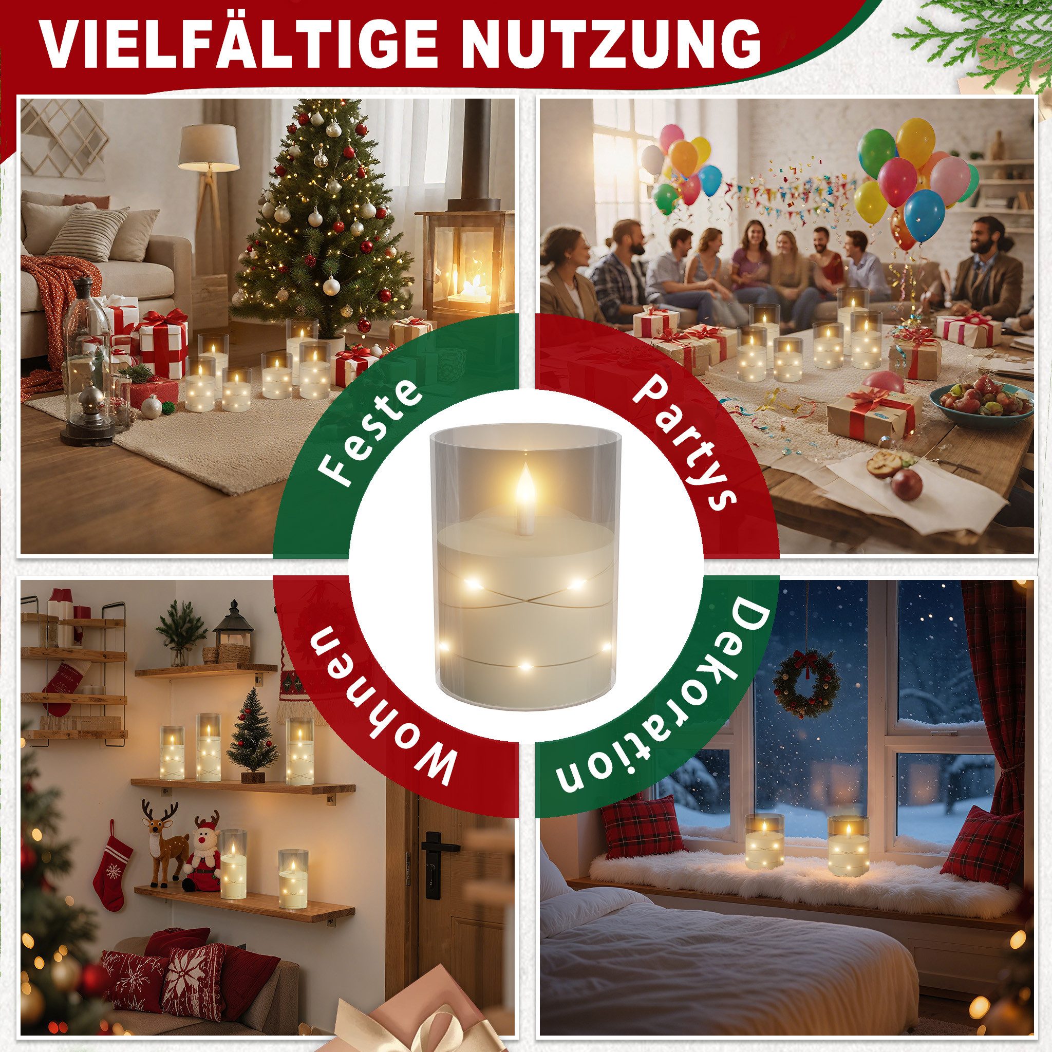FIVMEN LED-Kerze 3/5 Stück LED Kerzen mit Eingelassener Lichterkette Für Heimdekoration (3-tlg)