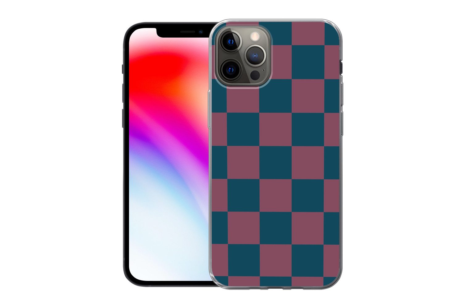 MuchoWow Handyhülle für Apple iPhone 13 Pro Schachbrett Druck - Blau - Rot - Würfel, Smartphone-Bumper, Print, Handy Schutzhülle Dünn