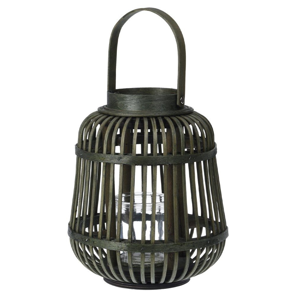 Koopman Kerzenlaterne Laterne BAMBUS grün 24 x 19 cm mit herausnehmbarem Glas