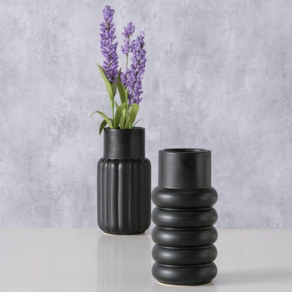 BOLTZE Dekovase 2er Set "Mirabella " aus Keramik in schwarz H14cm, Vase