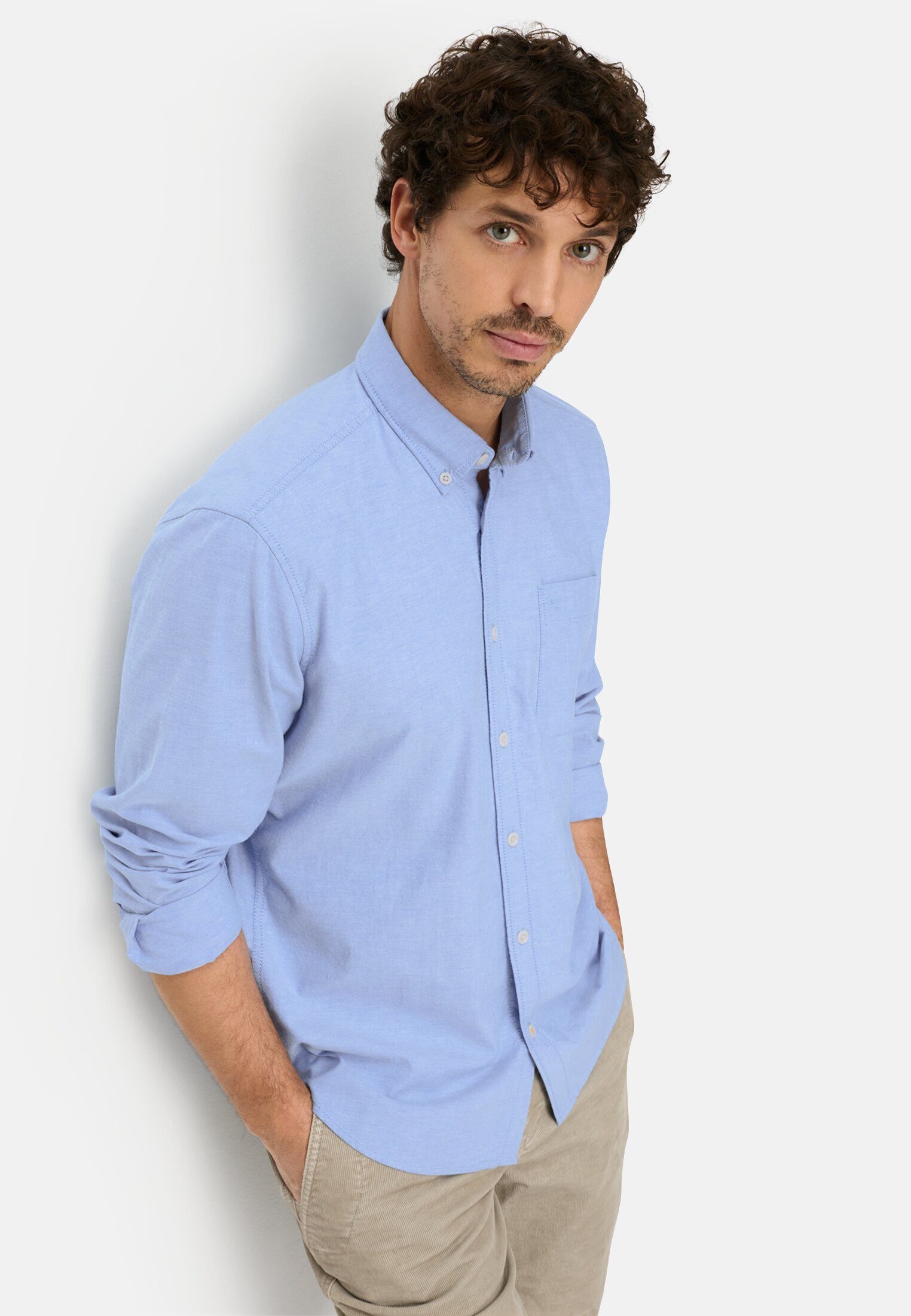 camel active Langarmhemd mit Button-Down-Kragen Langarm Hemdblusenkragen Hemdblusenkragen